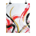 Abstract Brushstroke Matte Poster — Red, Black & Gold Vertical Wall Art