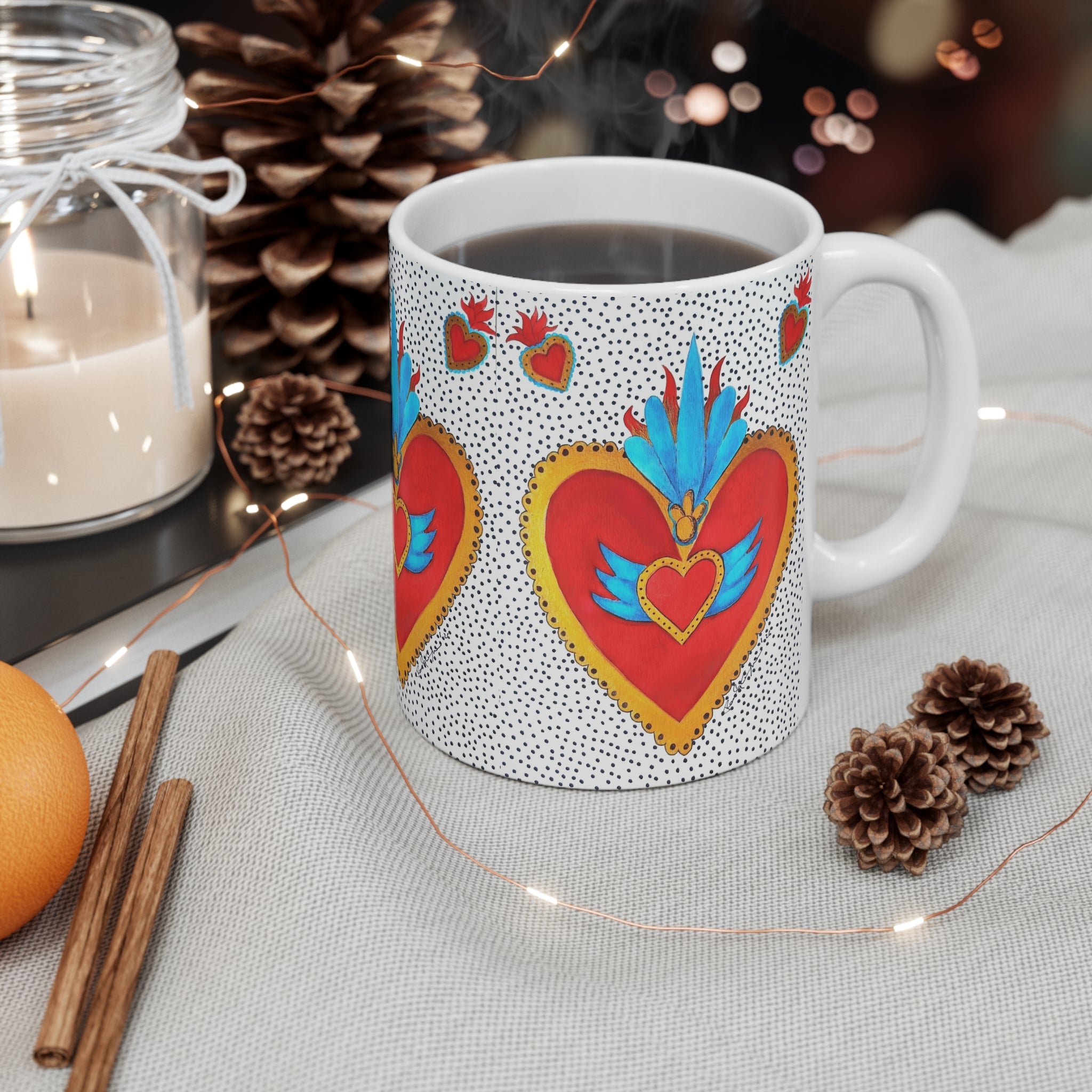 Winged Sacred Heart Mug — Colorful Folk Art Coffee Cup (11 oz)