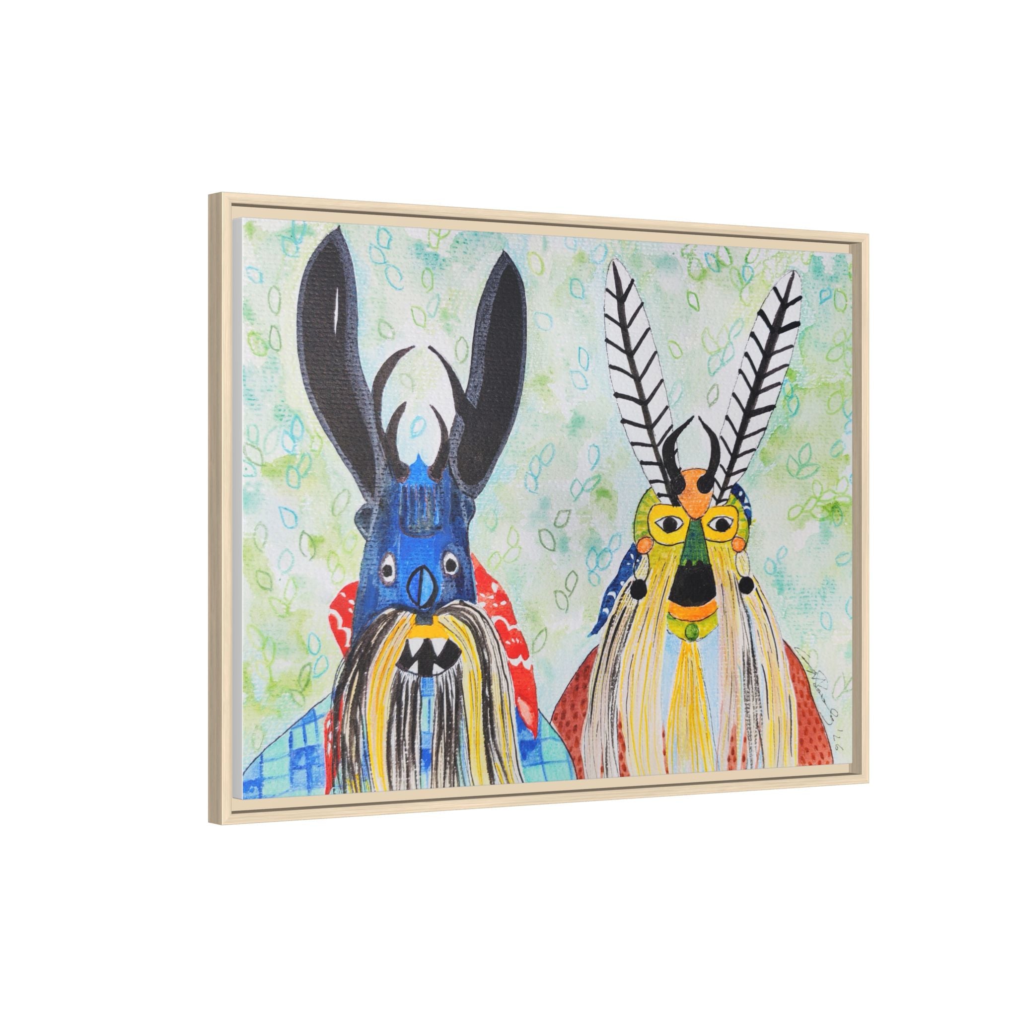 Colorful Folk Mask Matte Canvas Print (Framed)