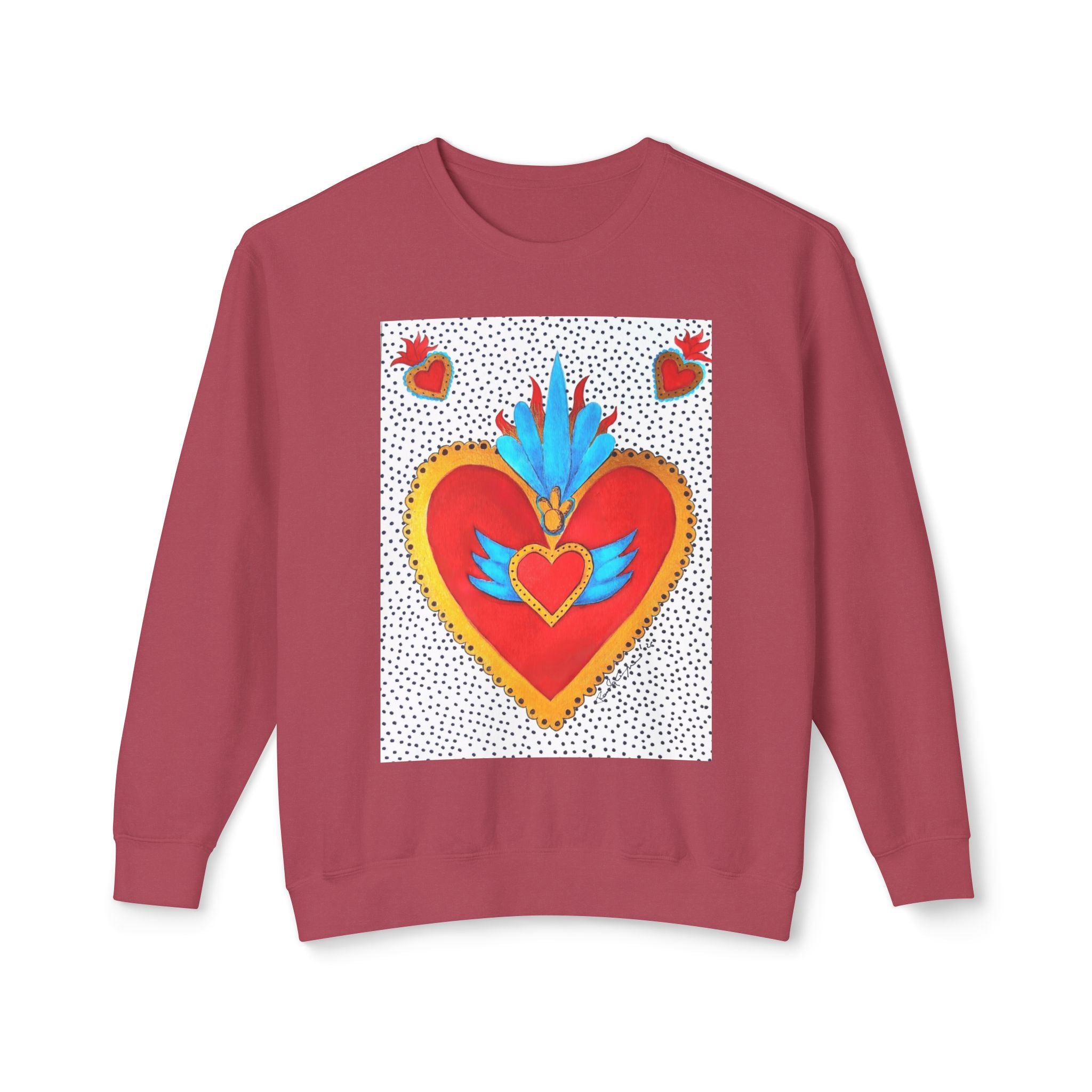 Sweat-shirt ras du cou Cœur Sacré — Motif de cœur coloré d'art populaire mexicain