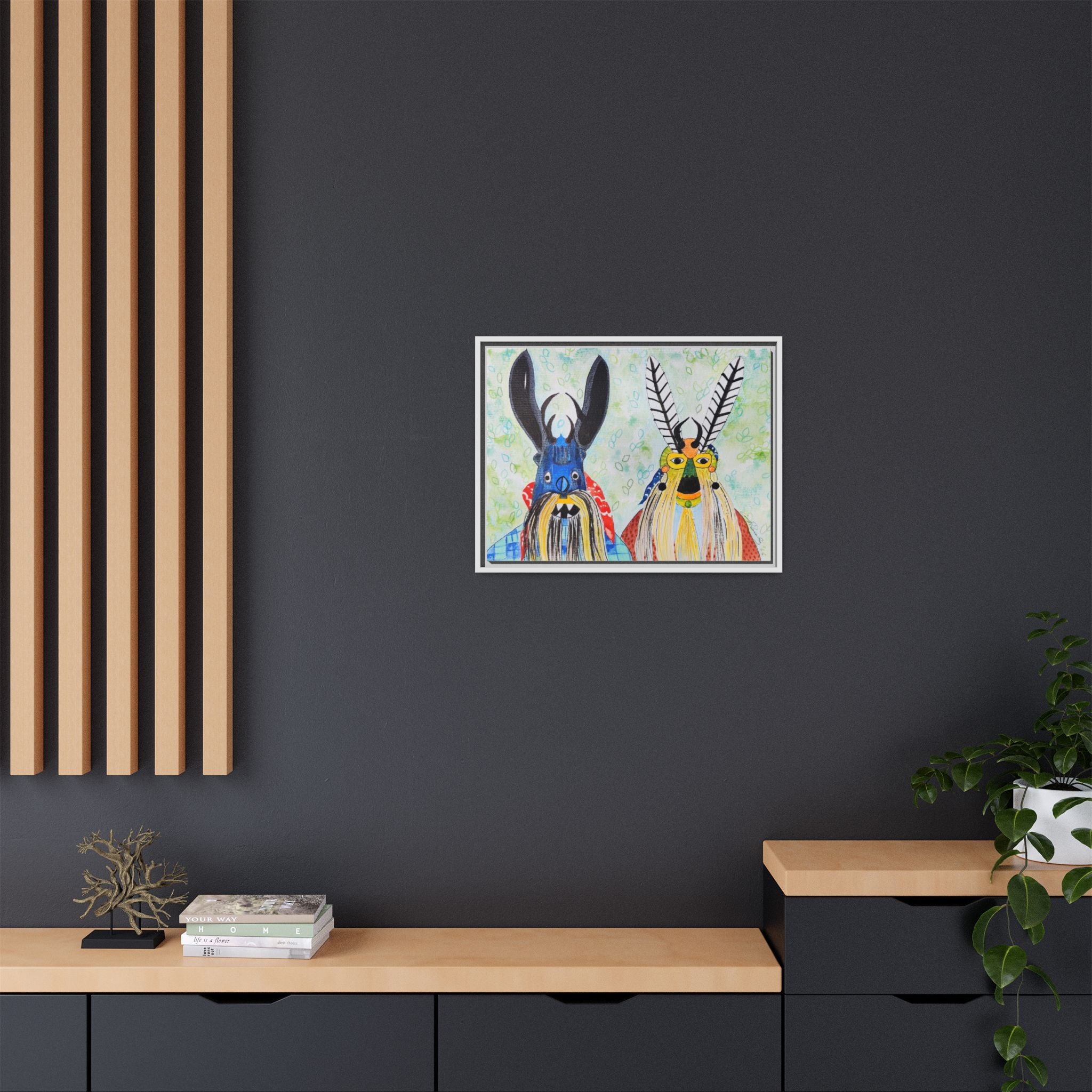 Colorful Folk Mask Matte Canvas Print (Framed)