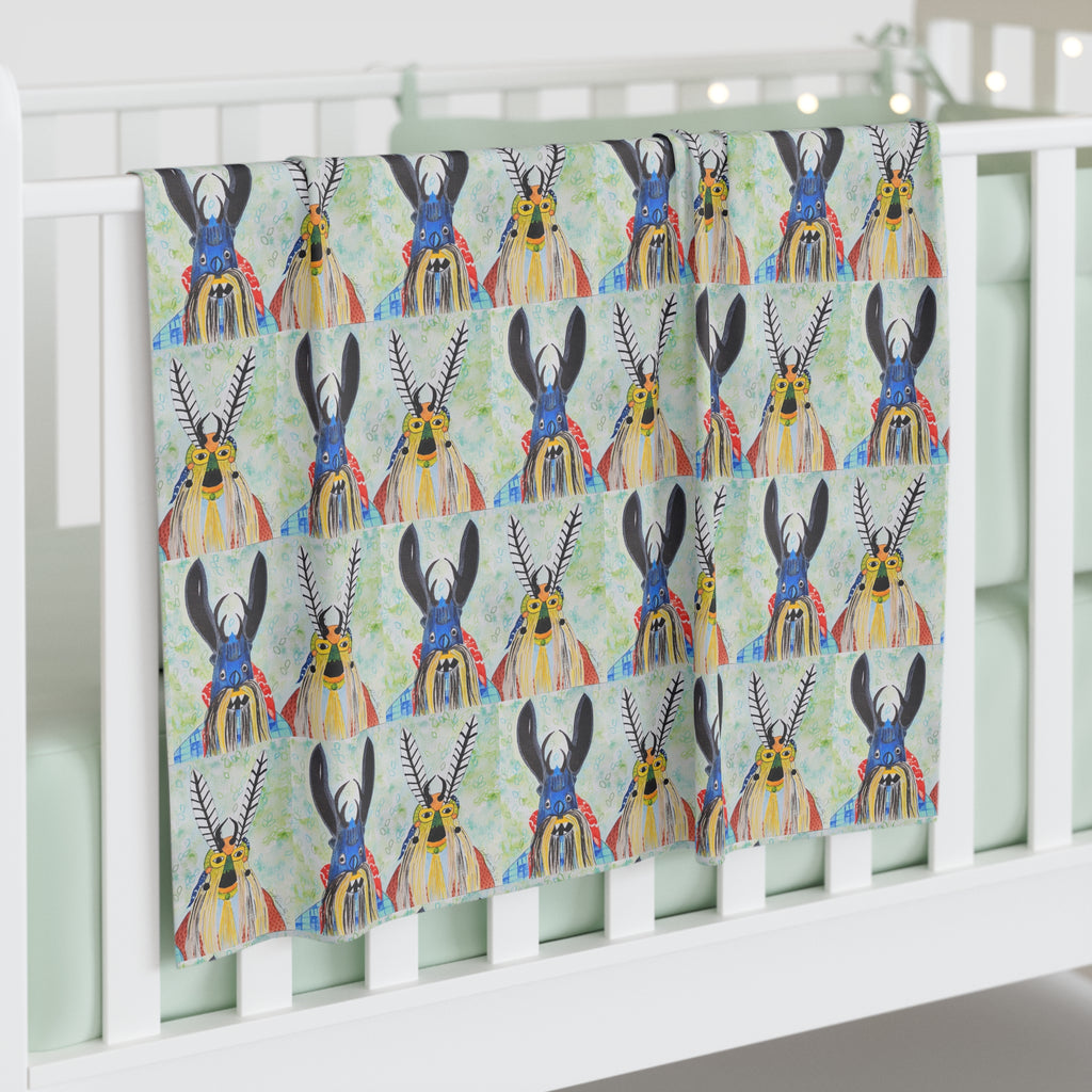 Baby Swaddle Blanket — Colorful Tribal Bunny Pattern Newborn Swaddle