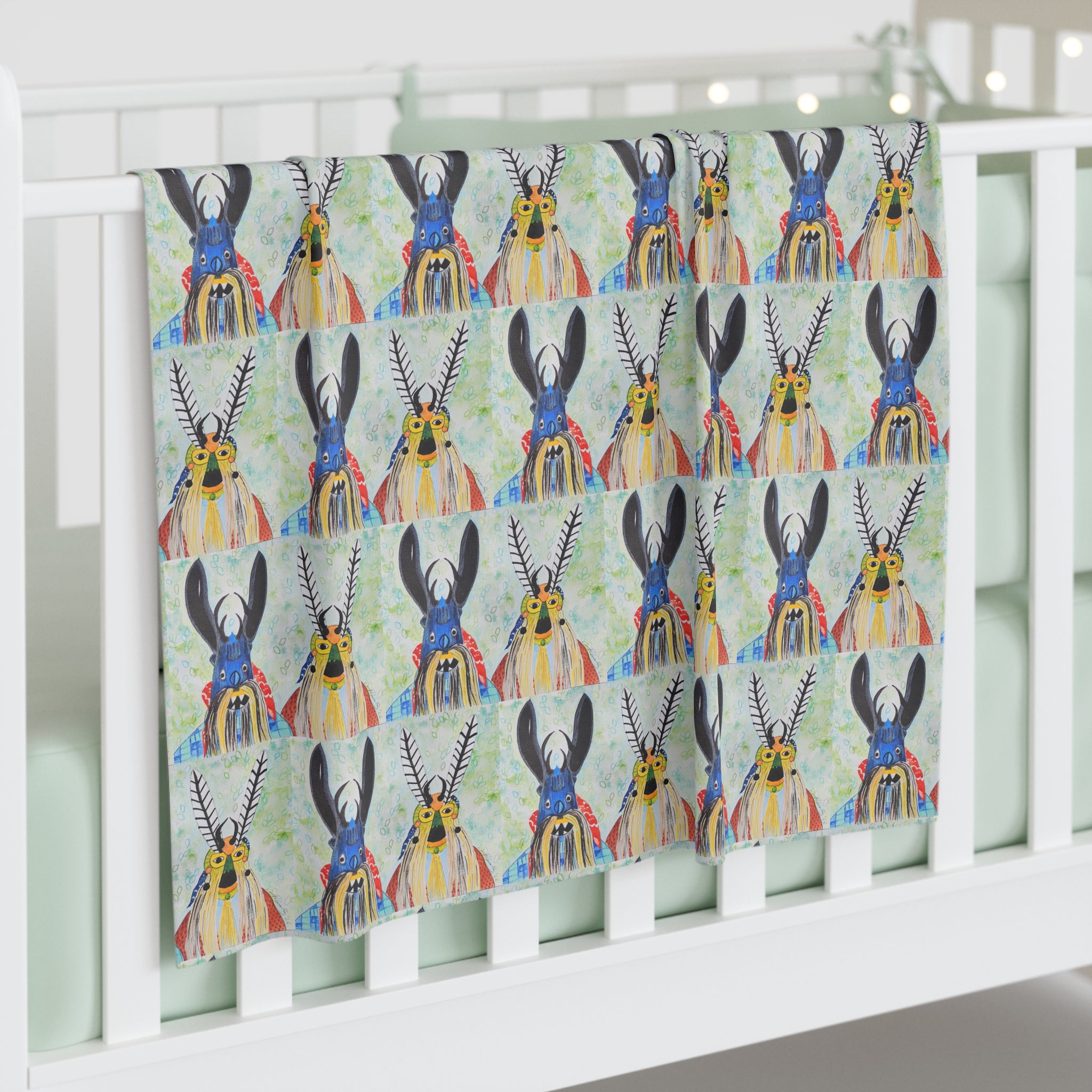 Baby Swaddle Blanket — Colorful Tribal Bunny Pattern Newborn Swaddle