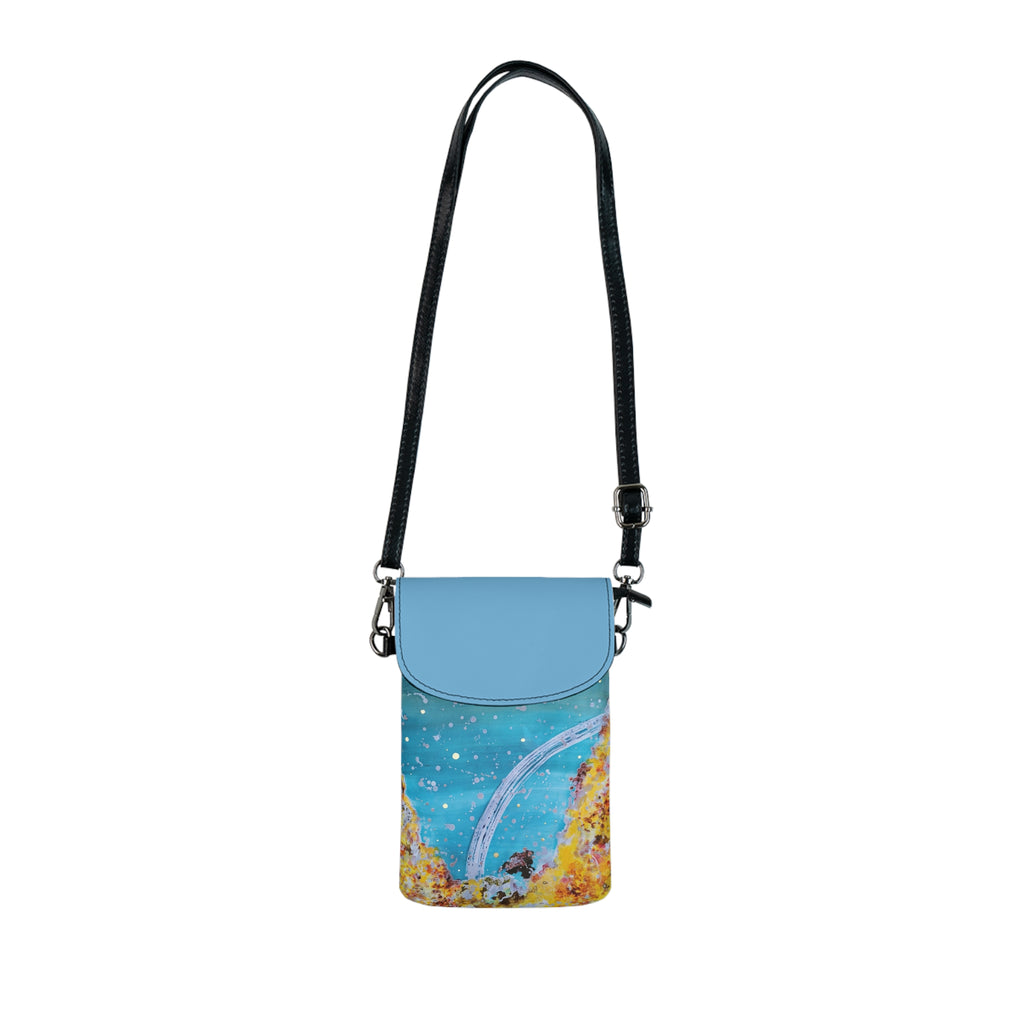 Celestial Wave Small Cell Phone Wallet — Crossbody Phone Pouch with Ocean Rainbow Design