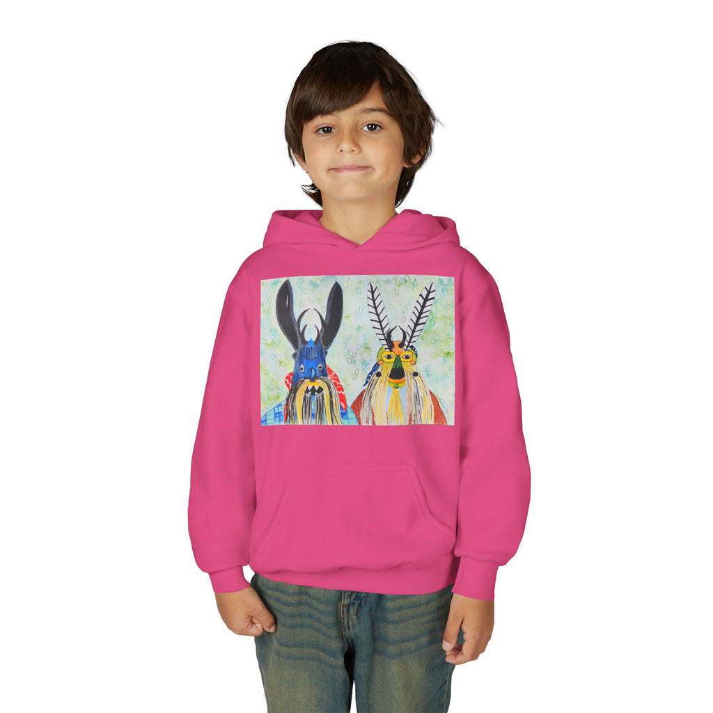 Youth Hoodie — Colorful Folk Art Animal Masks Pullover