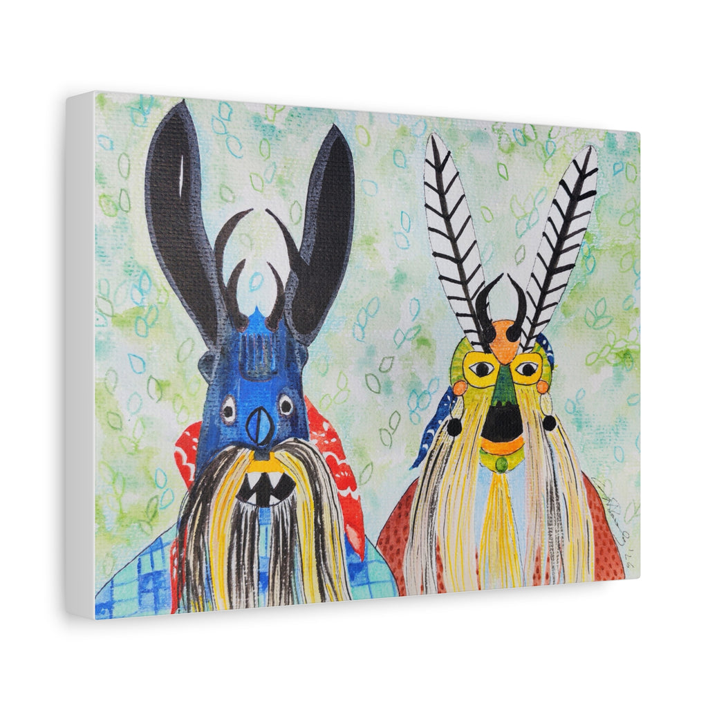 Tribal Mask Art Matte Canvas — Colorful Folk Portrait, Stretched Wall Art