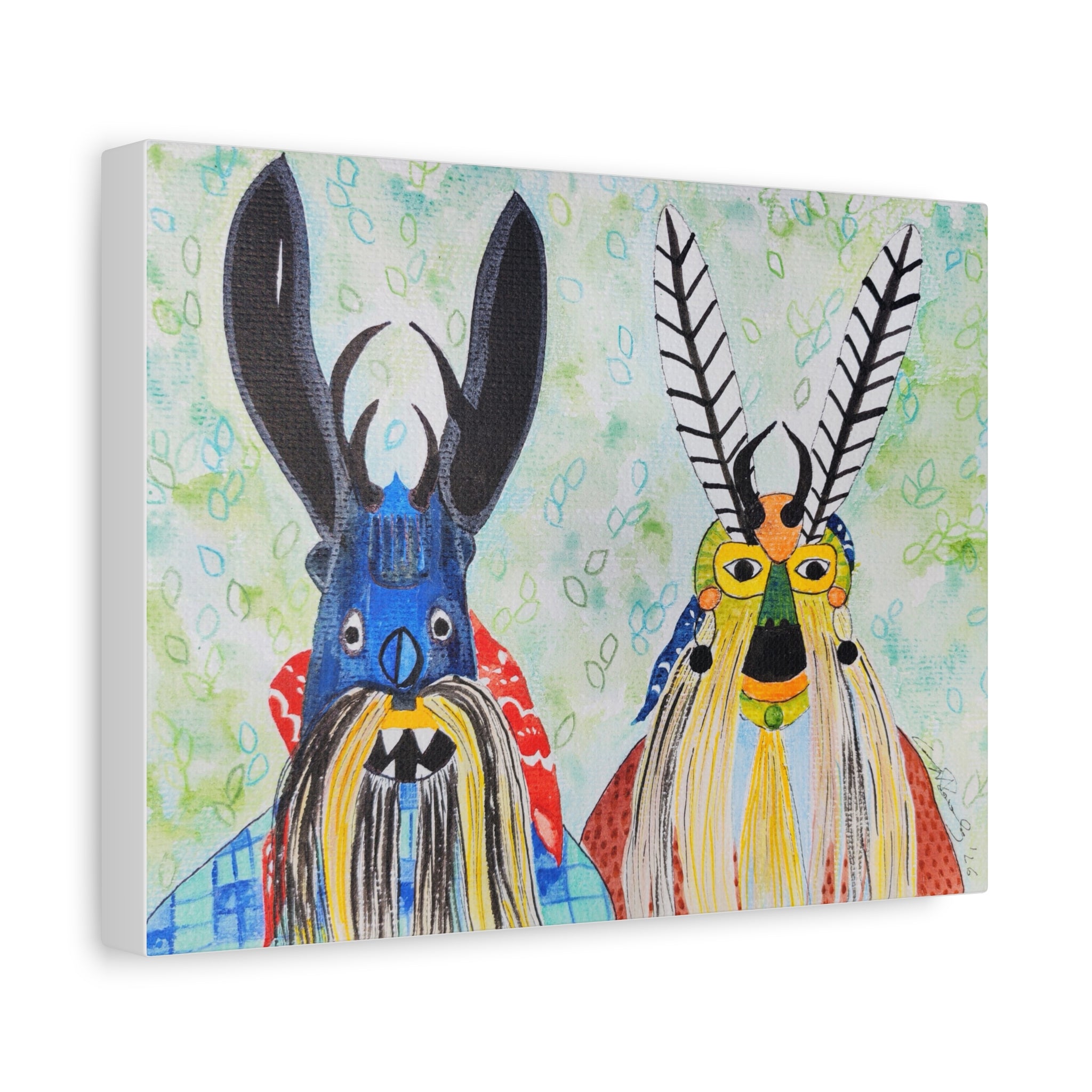 Tribal Mask Art Matte Canvas — Colorful Folk Portrait, Stretched Wall Art