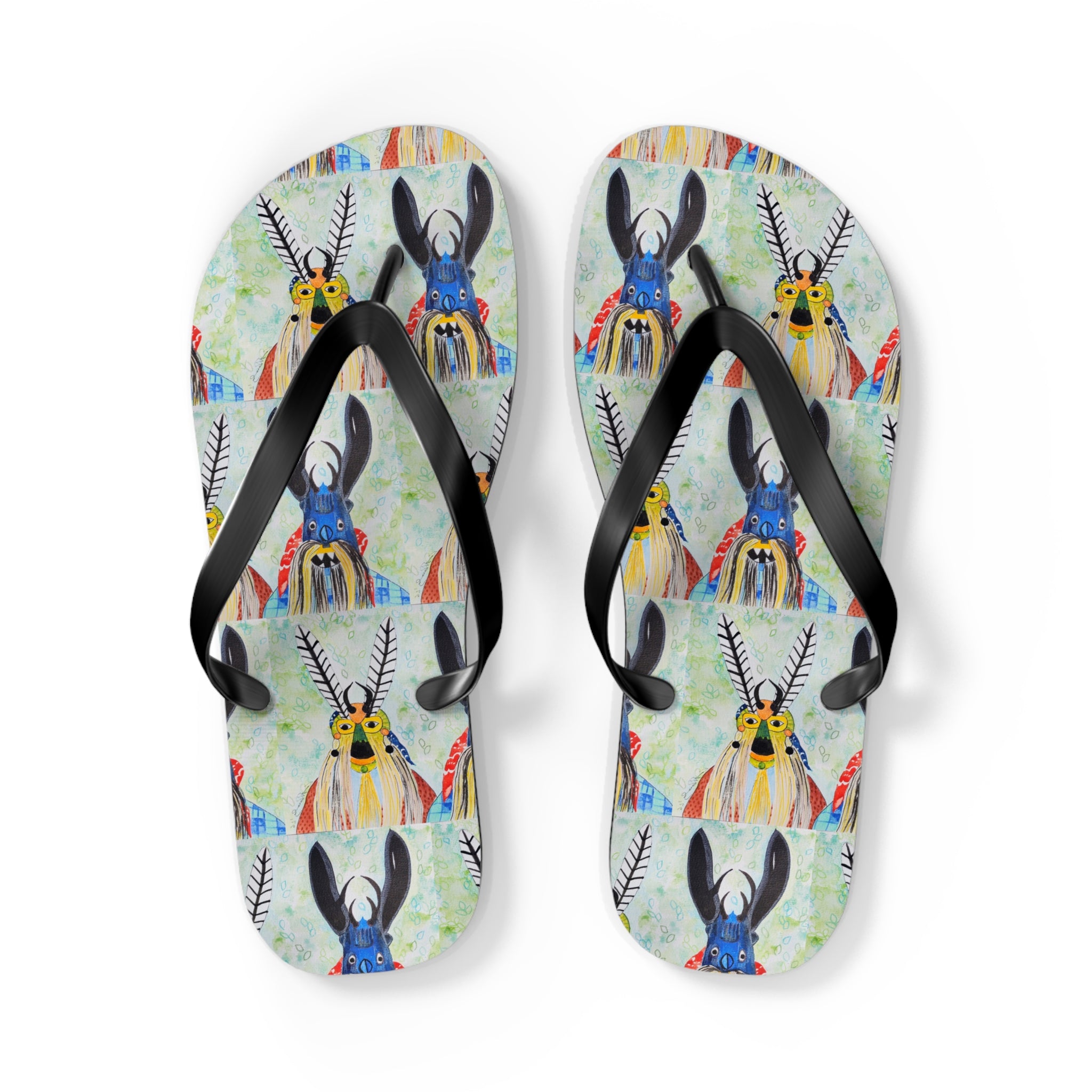 Colorful Watercolor Goat Flip Flops — Boho Farm Animal Summer Sandals