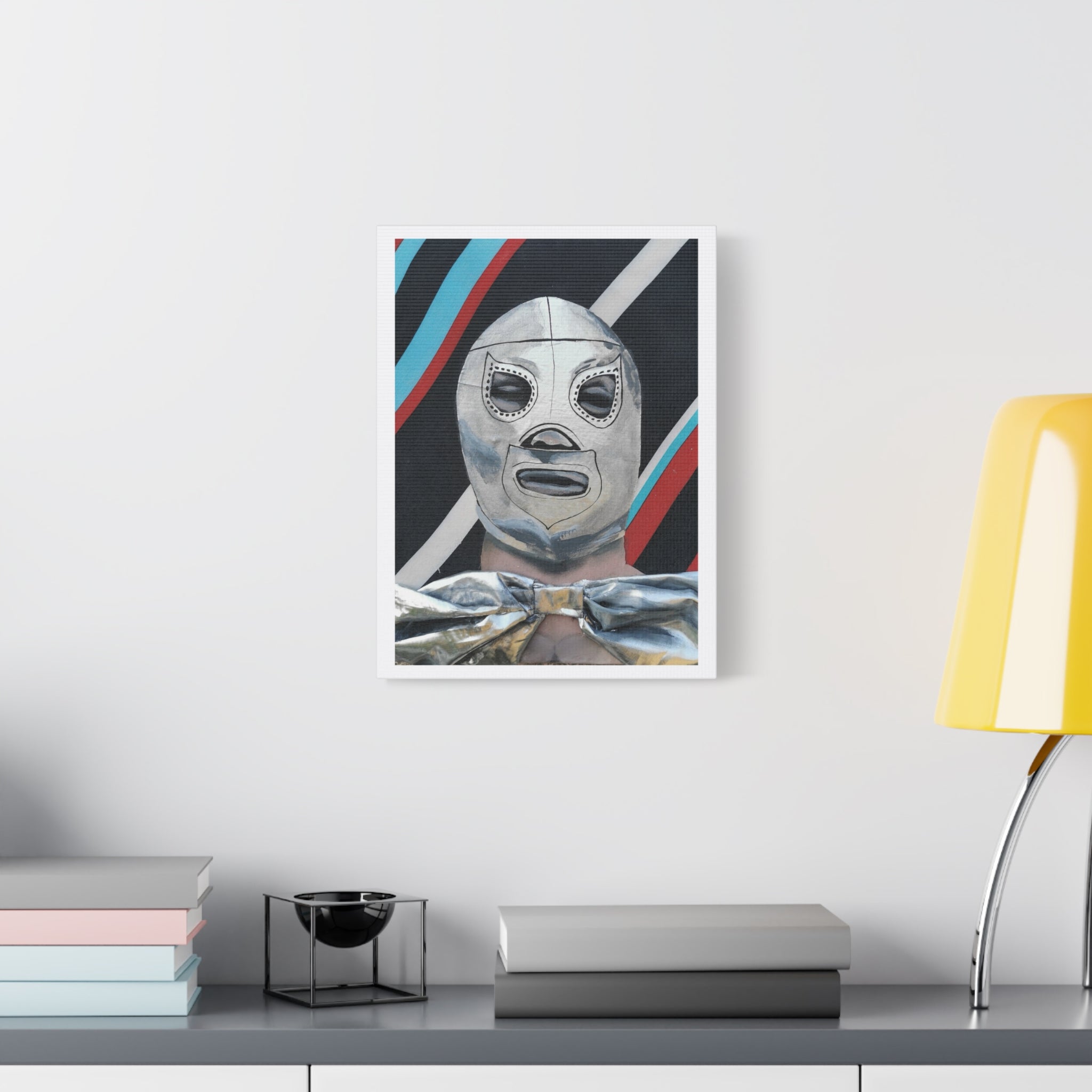 "El Santo" Luchador Mask Art Canvas – Silver Wrestler Stretched Matte Print