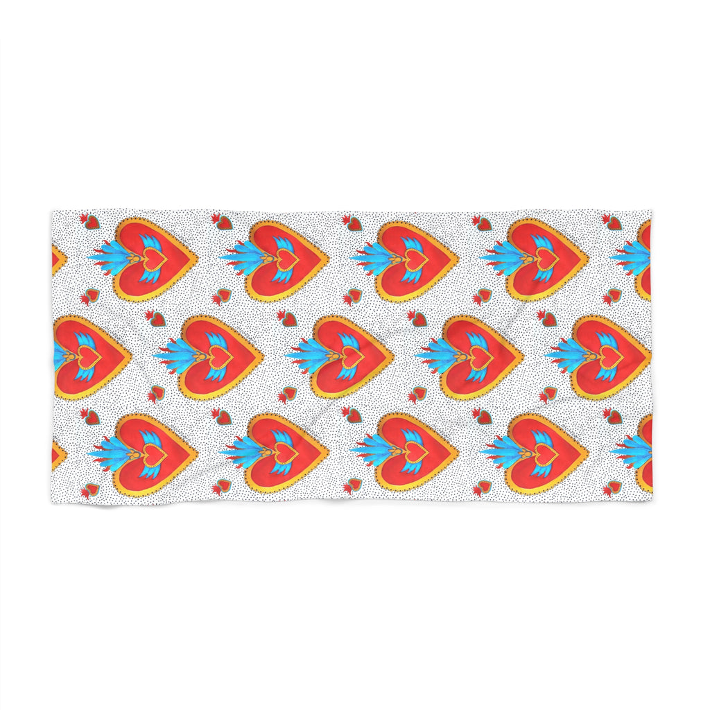 Heart Pattern Beach Towel — Colorful Retro Heart Print Towel for Summer & Pool
