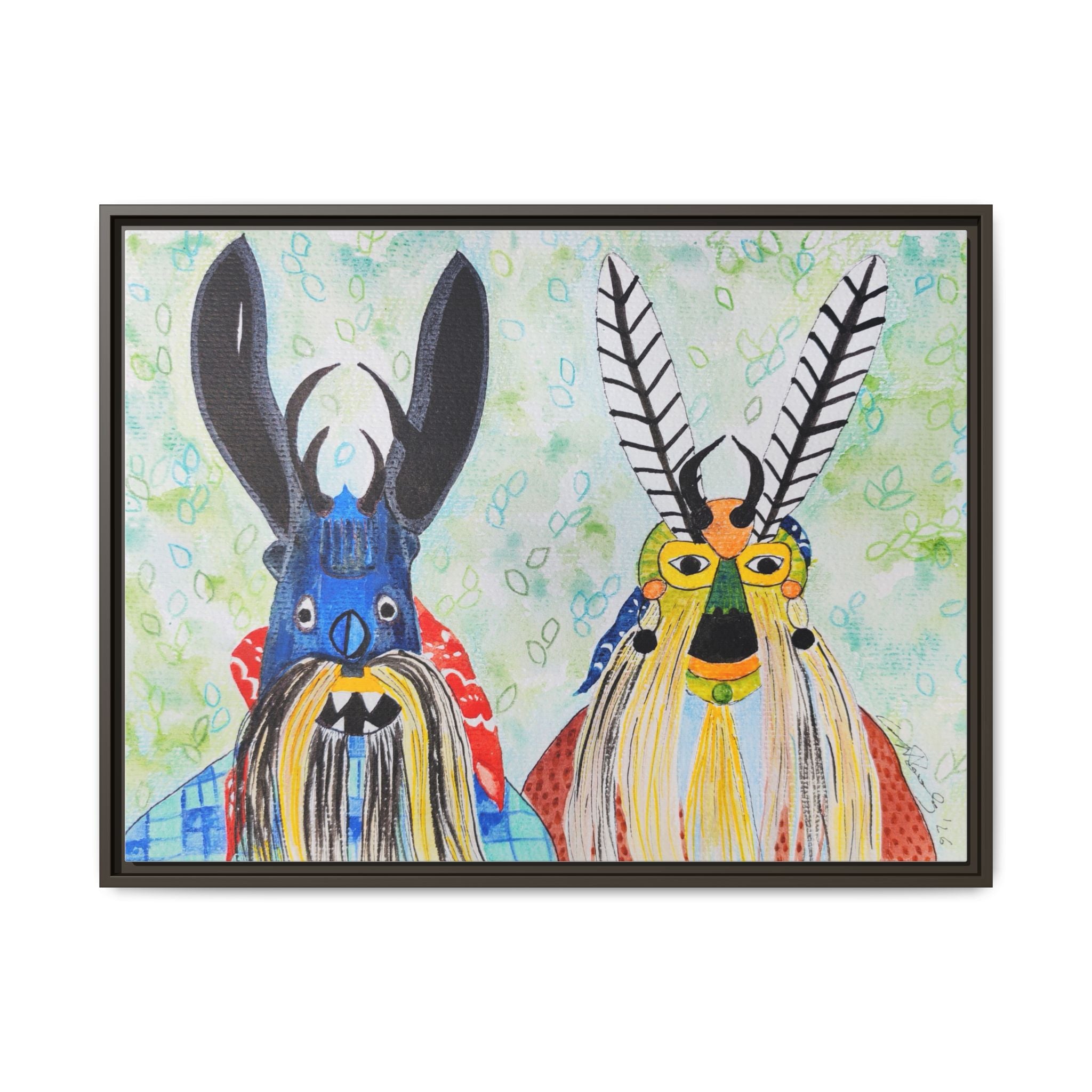 Colorful Folk Mask Matte Canvas Print (Framed)