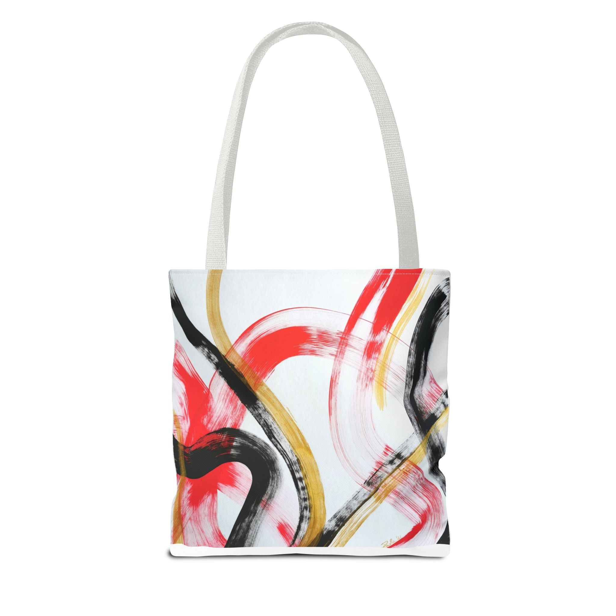 Abstract Brushstroke Tote Bag — Red, Black & Gold Artistic All-Over Print