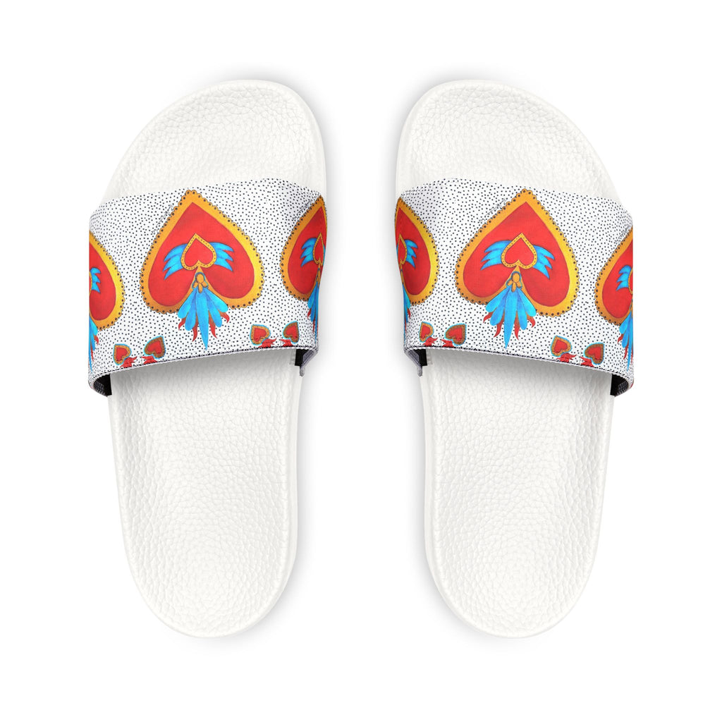 Youth Heart Pattern Slide Sandals — Colorful Removable-Strap Summer Slides