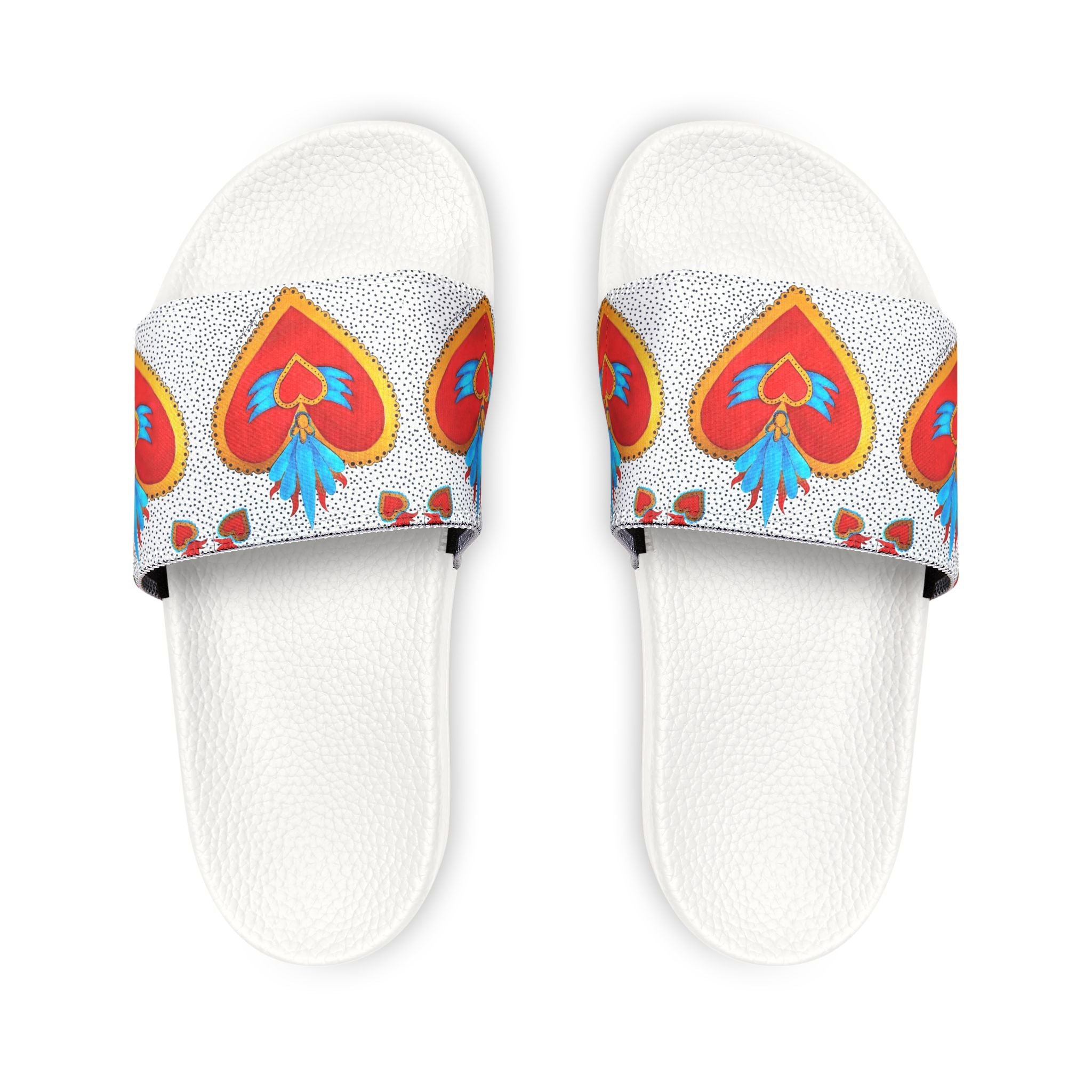 Youth Heart Pattern Slide Sandals — Colorful Removable-Strap Summer Slides