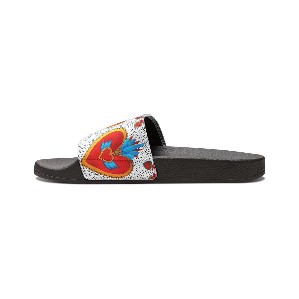 Youth Heart Pattern Slide Sandals — Colorful Removable-Strap Summer Slides