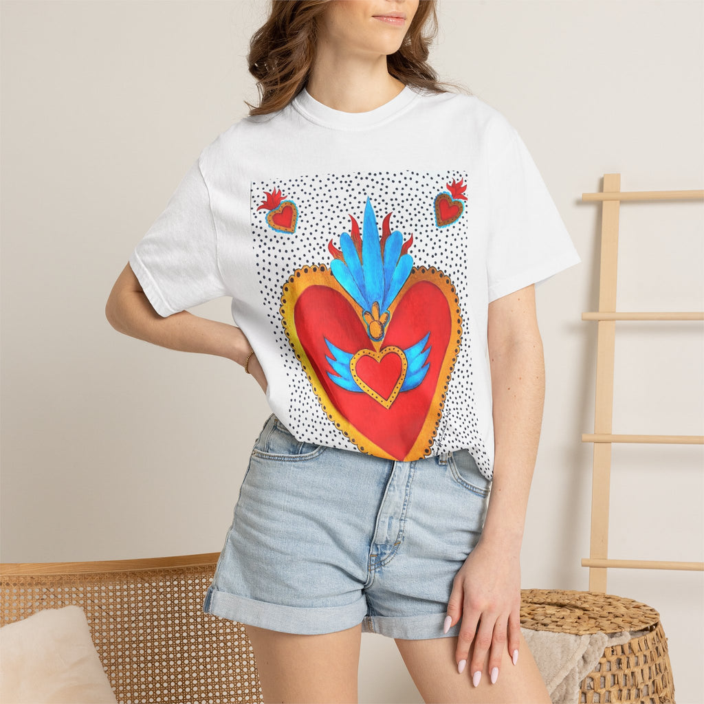 Winged Sacred Heart T-Shirt — Colorful Mexican Folk Art Graphic