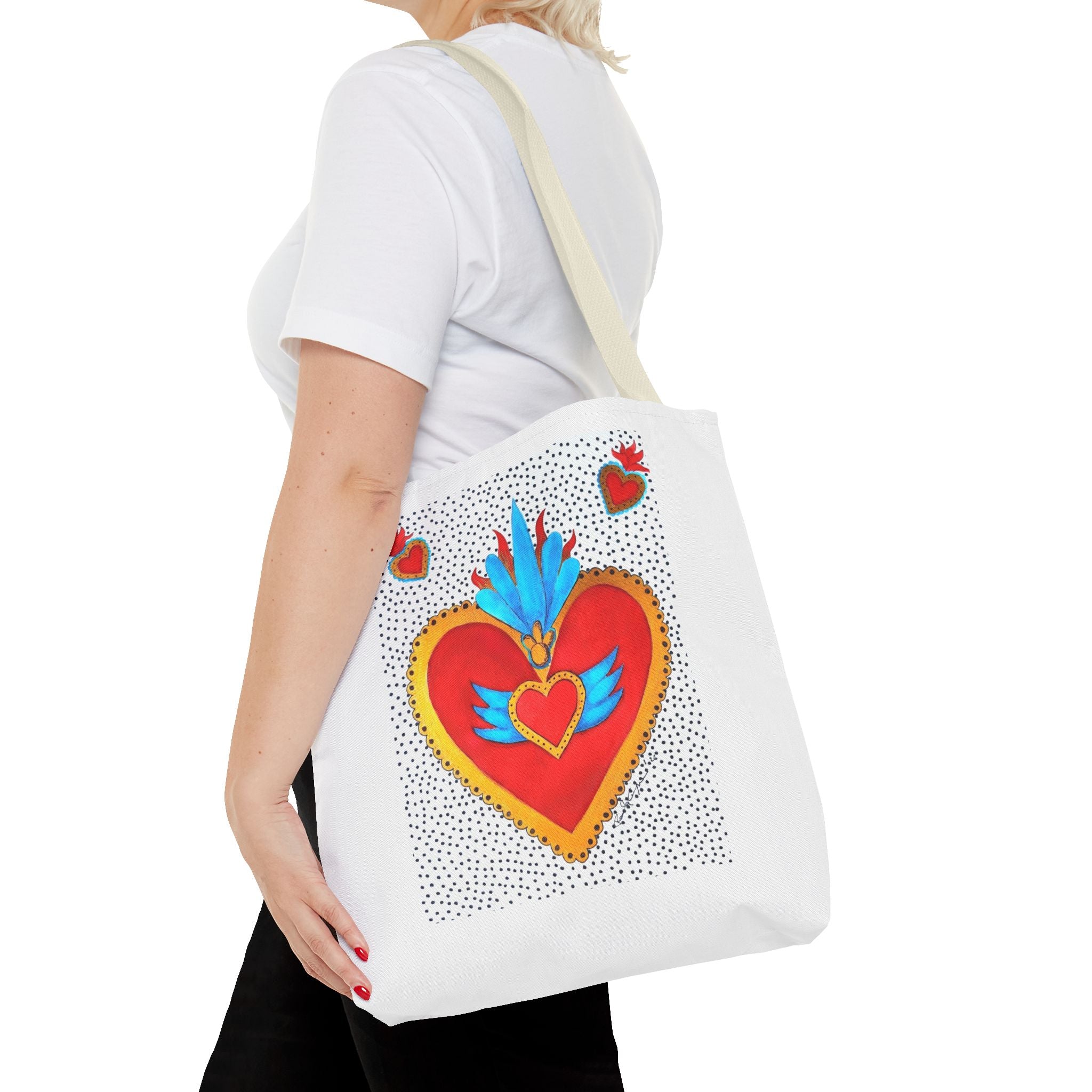 Sacred Heart Tote Bag — Colorful Folk Art Heart Design