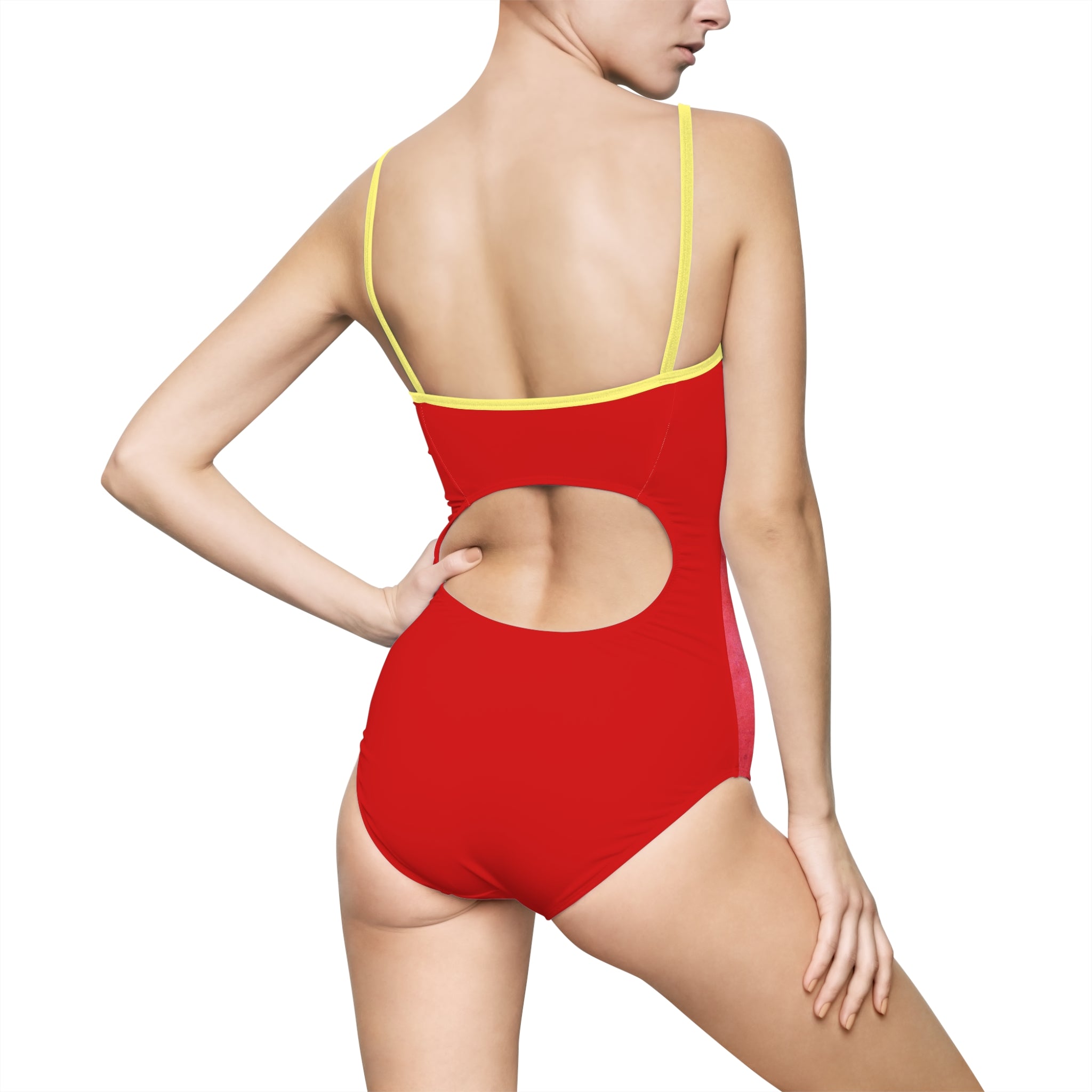 Anatomical Spine Floral One-Piece Swimsuit — Red Botanical Spine Art Swimwear