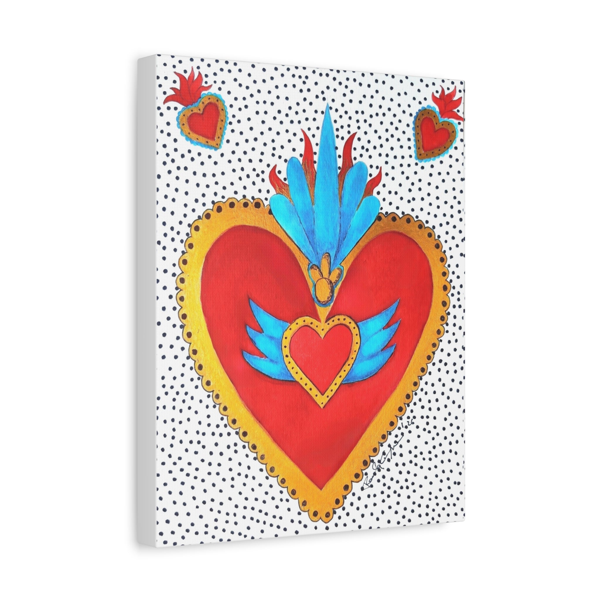 "Corazon de hojalata" Tableau imprimé Cœur Sacré d'art populaire — Décoration murale Cœur rouge et or éclatant