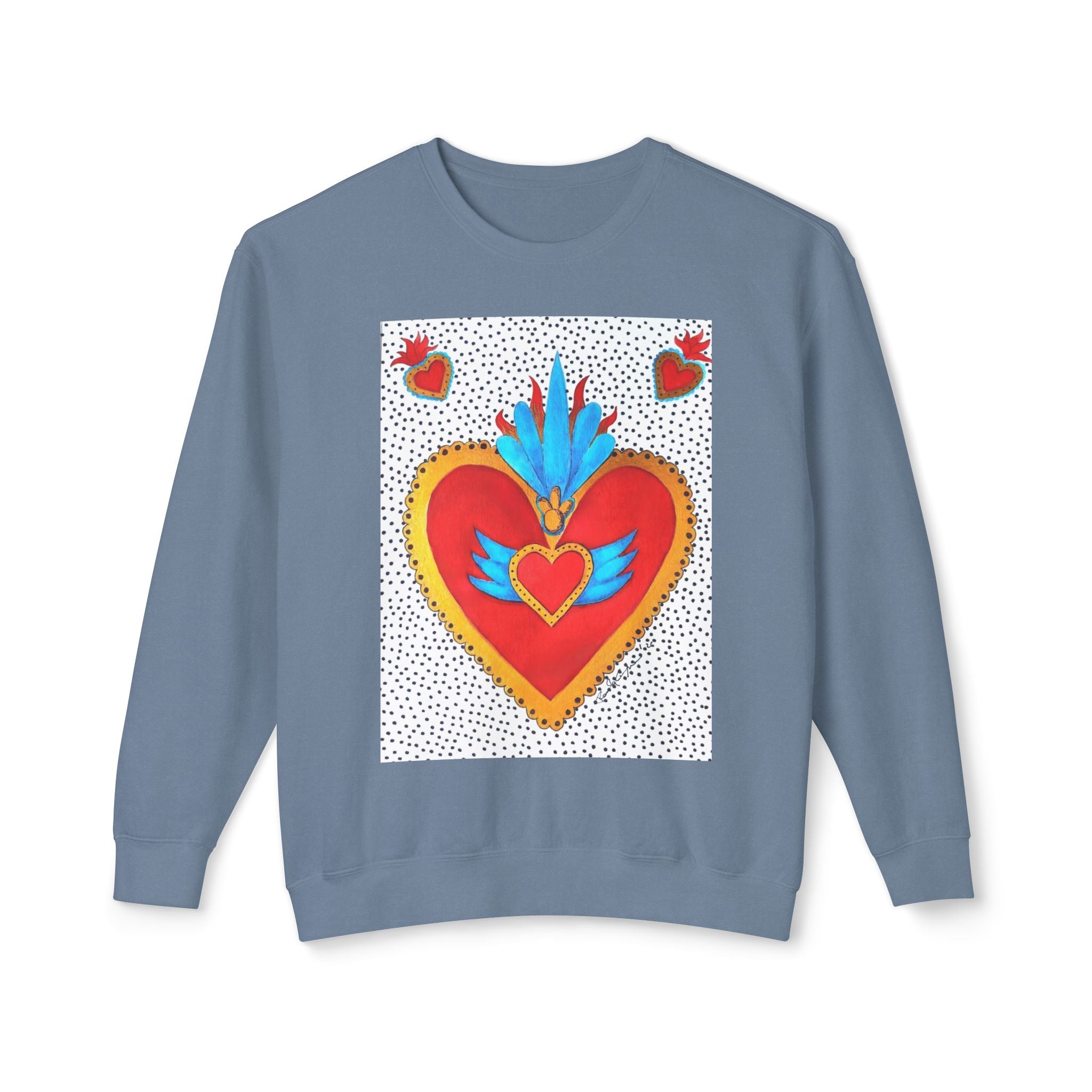 Sweat-shirt ras du cou Cœur Sacré — Motif de cœur coloré d'art populaire mexicain