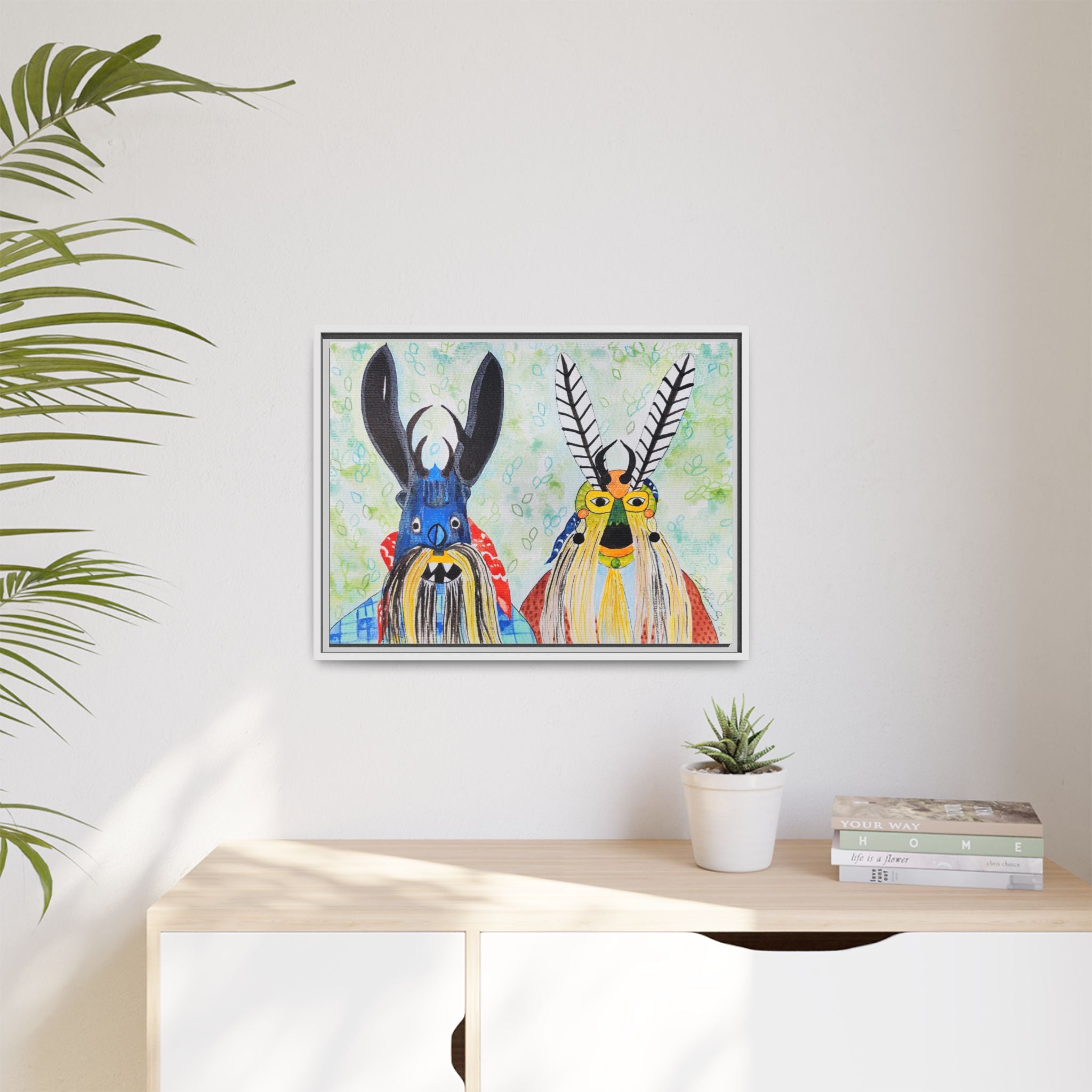 Colorful Folk Mask Matte Canvas Print (Framed)