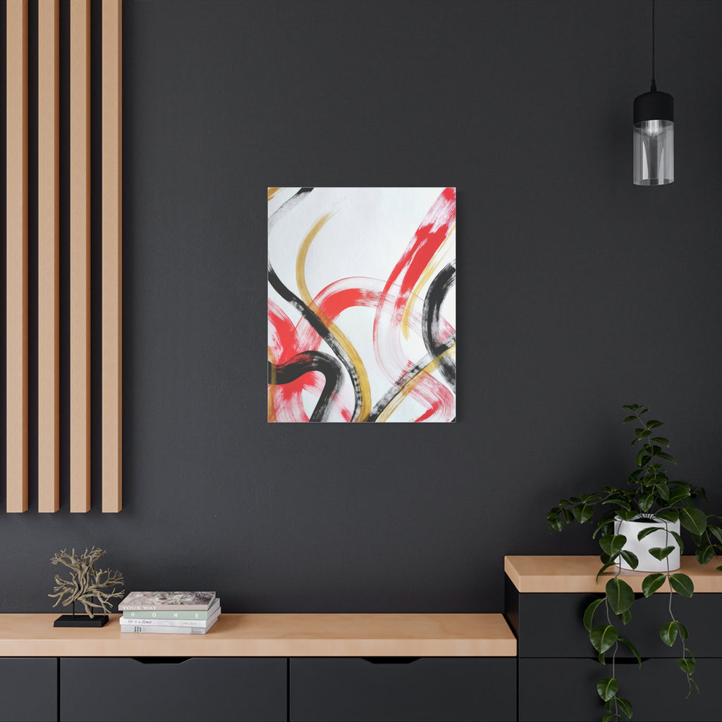Abstract Brushstroke Canvas Print — Red, Black & Gold Modern Wall Art (Stretched)
