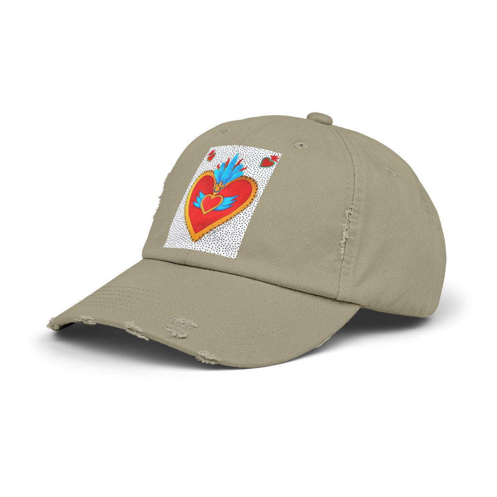 Distressed Cap — Sacred Flaming Heart Patch Baseball Hat