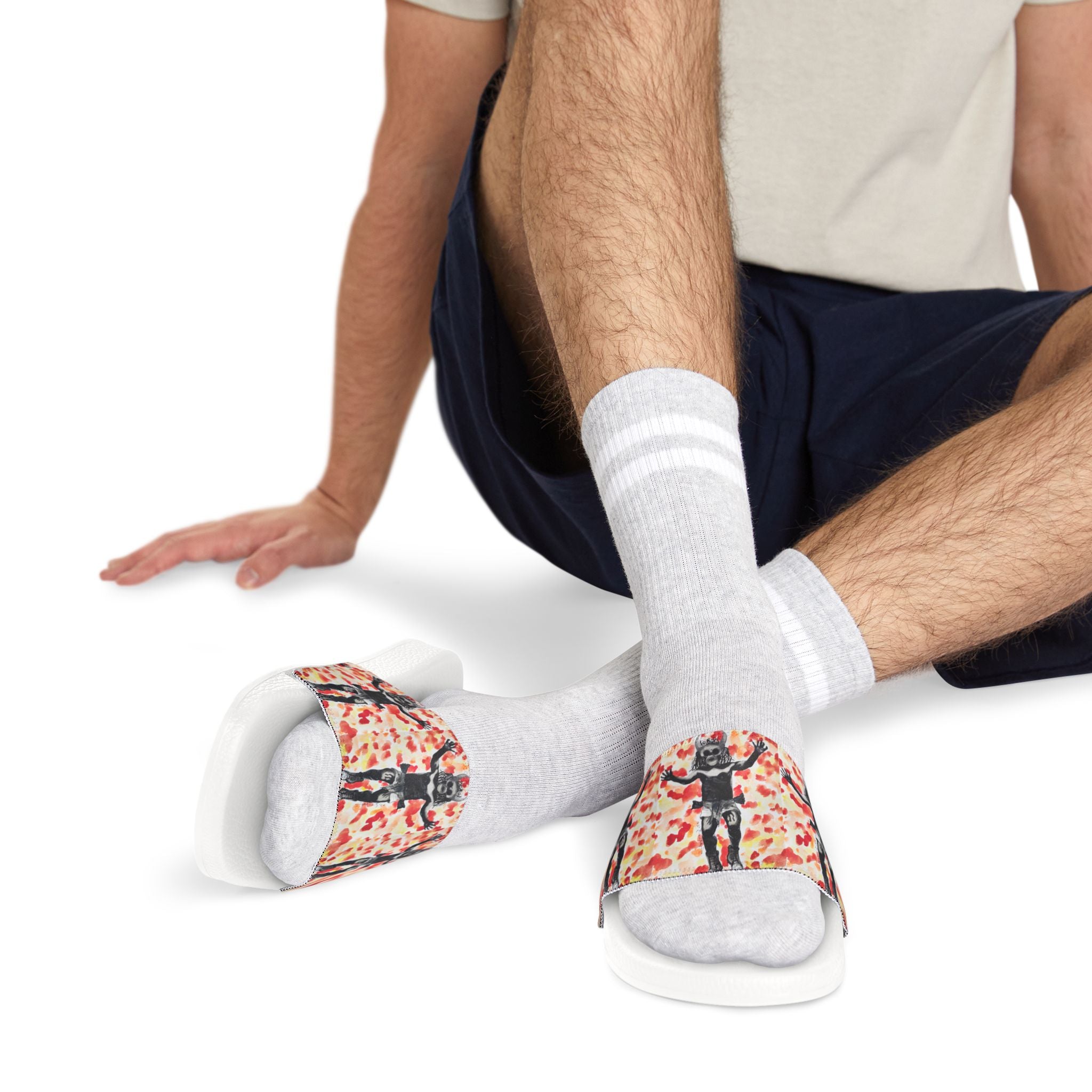 Men's Pizza Monkey Slide Sandals — Removable-Strap Pool Slides