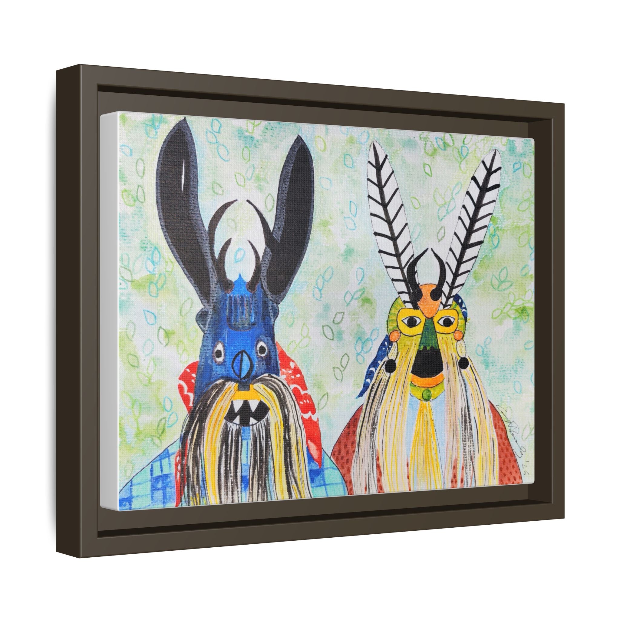 Colorful Folk Mask Matte Canvas Print (Framed)