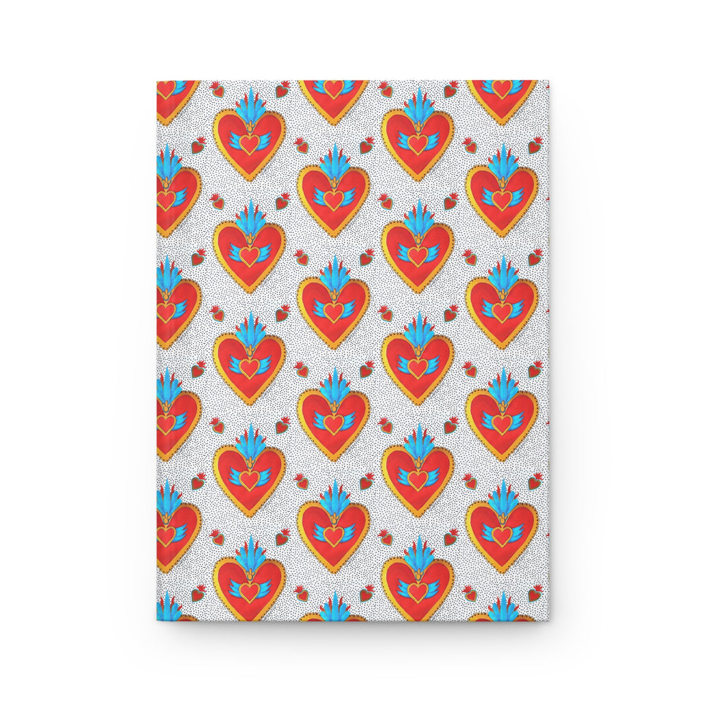 Sacred Heart Pattern Hardcover Journal — Floral Red Heart Notebook