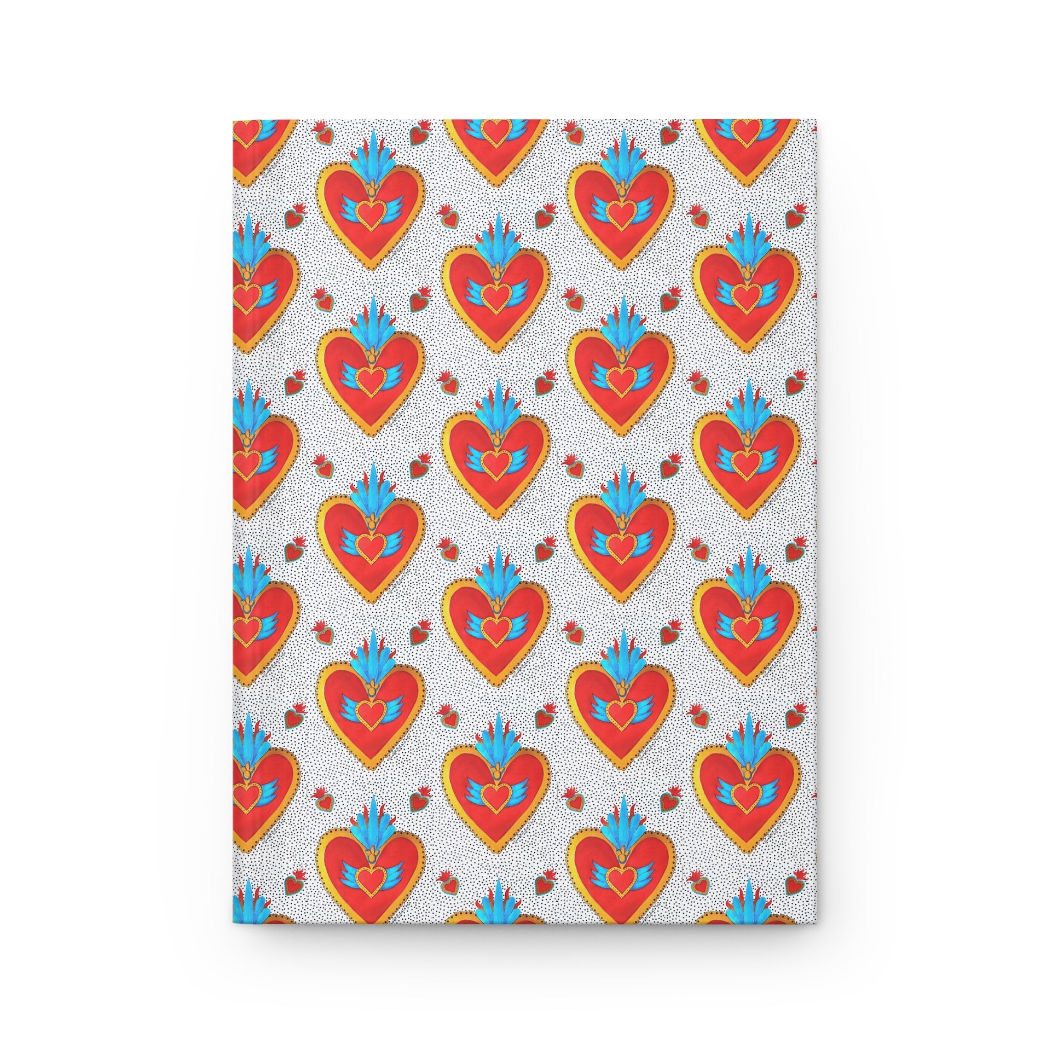Sacred Heart Pattern Hardcover Journal — Floral Red Heart Notebook