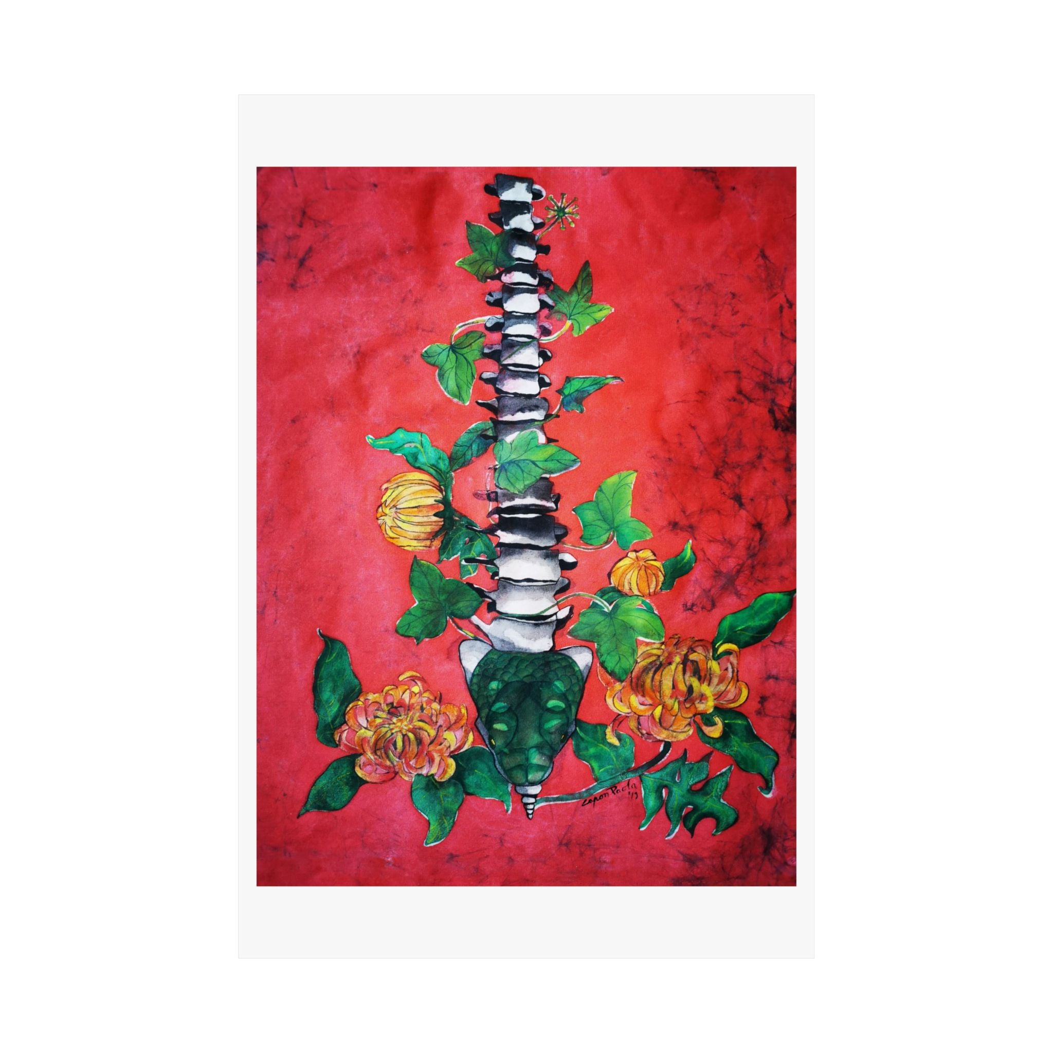 Spine & Chrysanthemum Art Poster — Botanical Anatomy Vertical Print