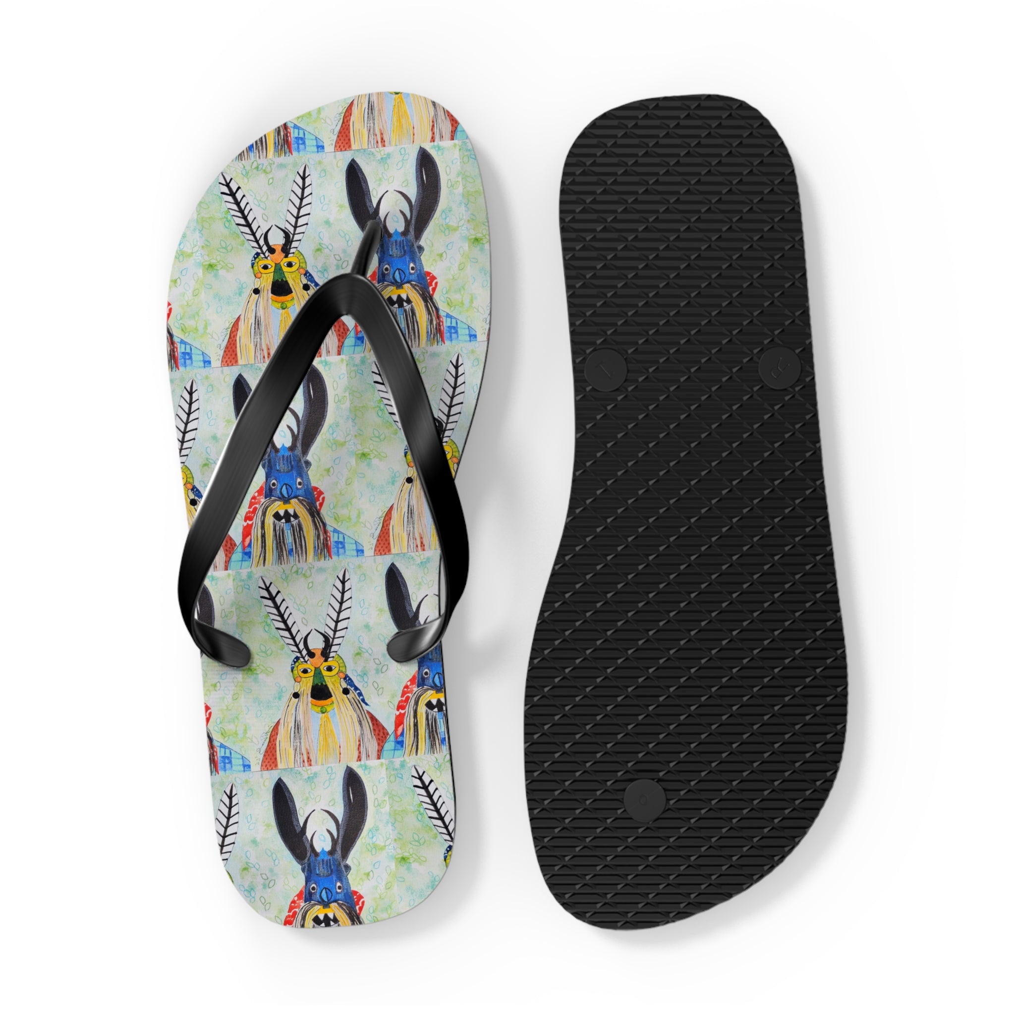 Colorful Watercolor Goat Flip Flops — Boho Farm Animal Summer Sandals