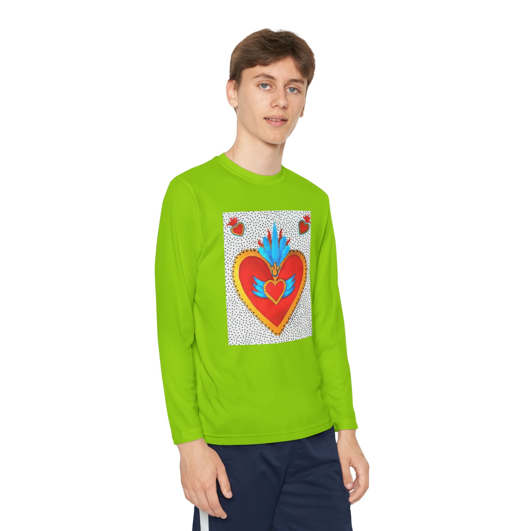 Youth Long Sleeve Tee — Vibrant Sacred Heart Graphic