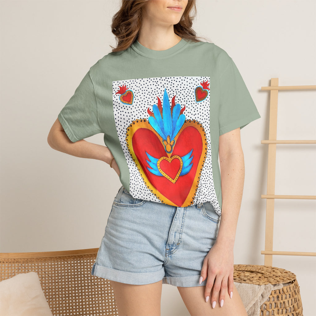 Winged Sacred Heart T-Shirt — Colorful Mexican Folk Art Graphic