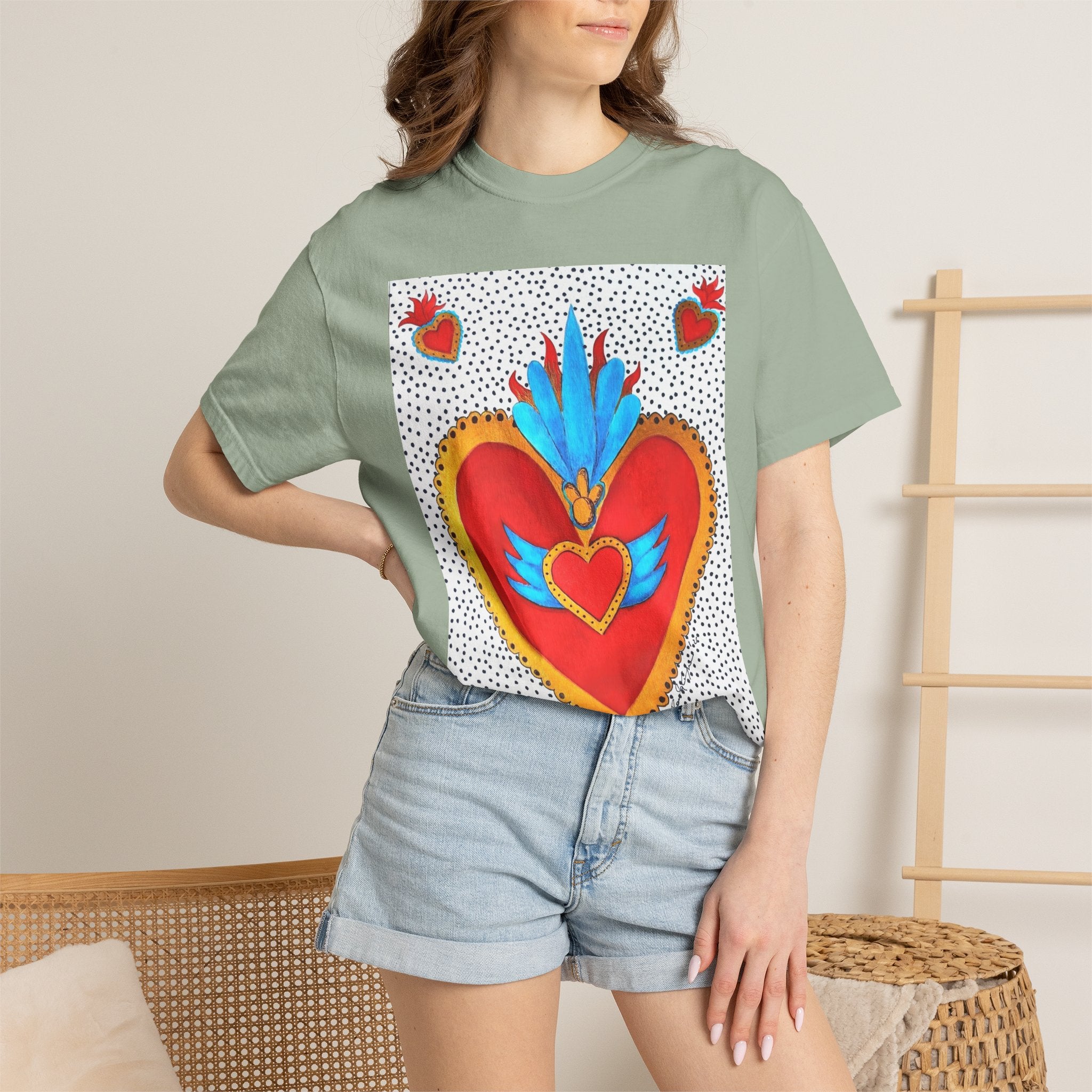 Winged Sacred Heart T-Shirt — Colorful Mexican Folk Art Graphic