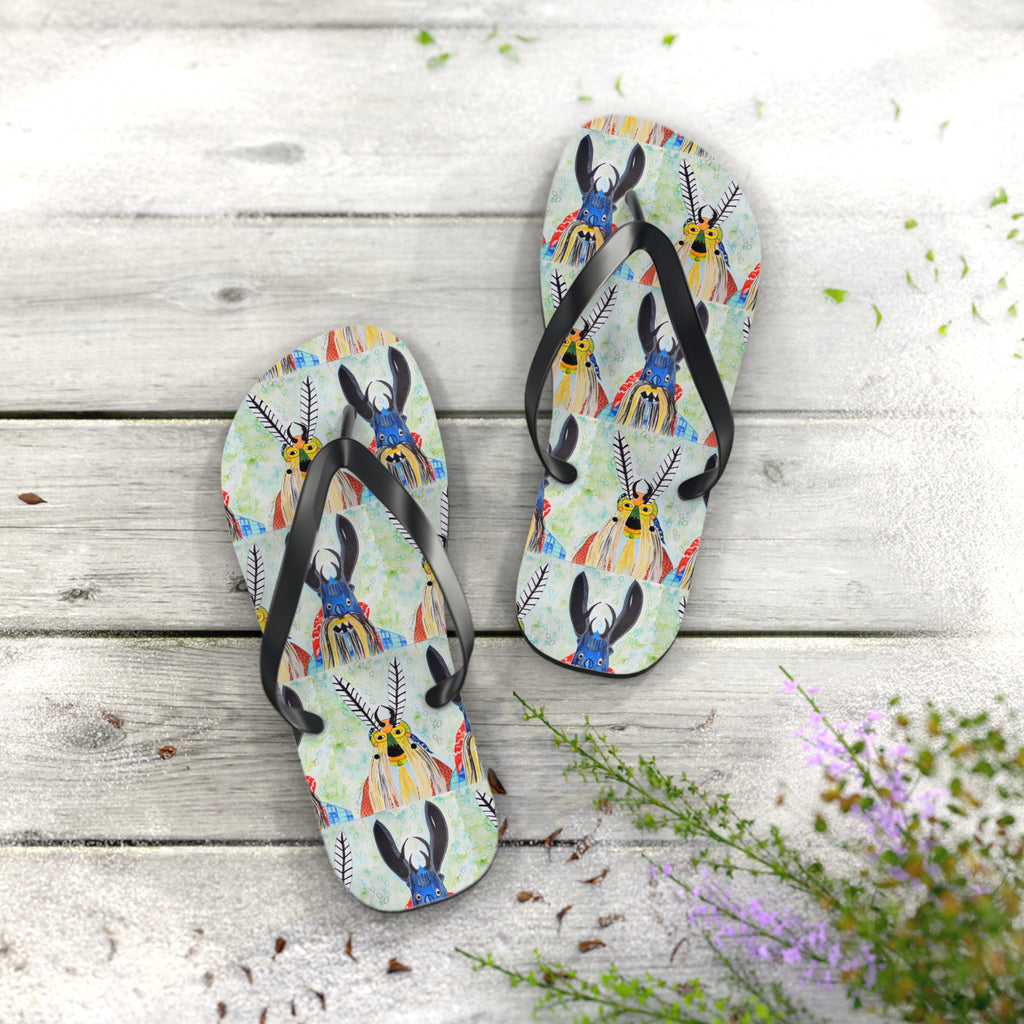 Colorful Watercolor Goat Flip Flops — Boho Farm Animal Summer Sandals