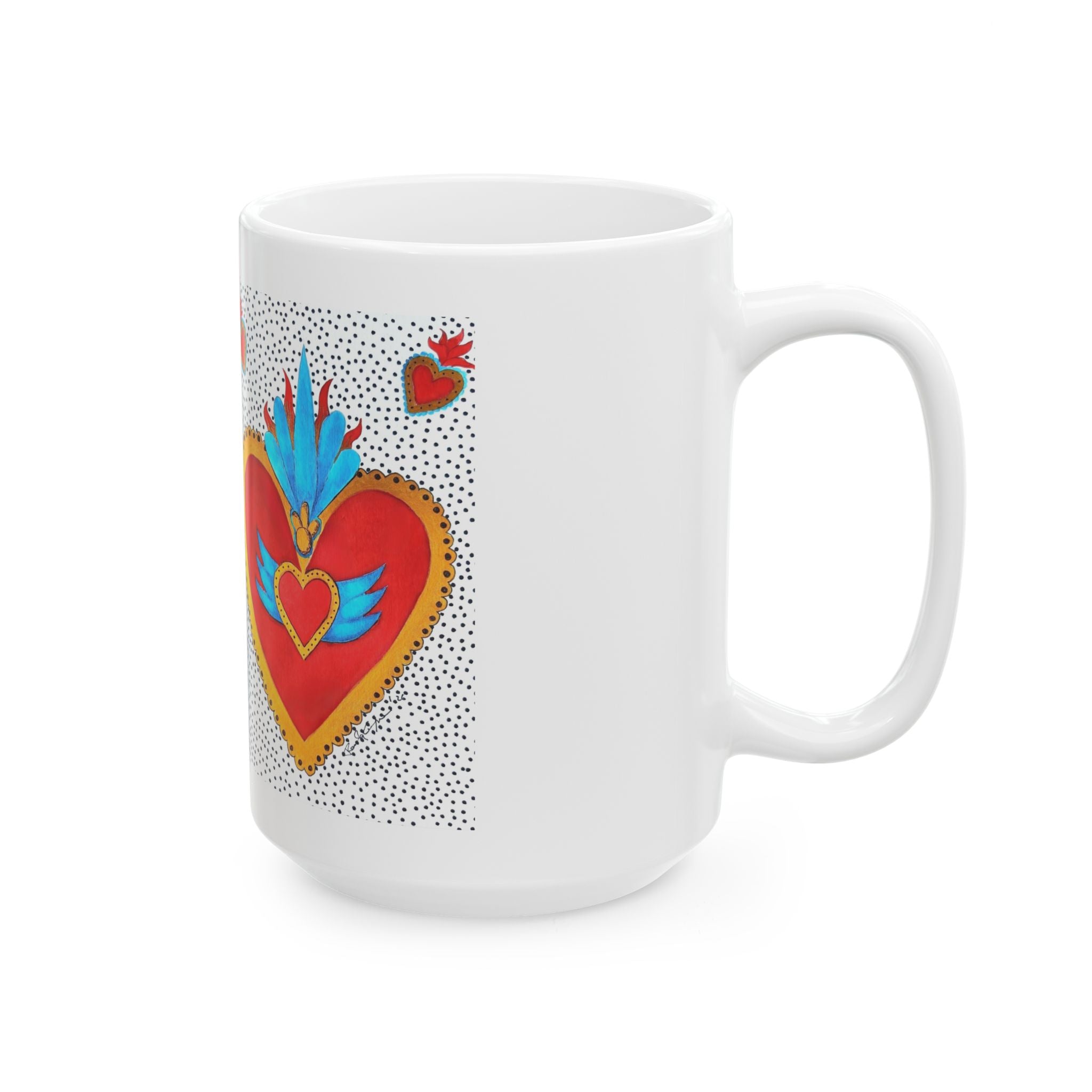 Tasse en céramique « Heart Folk Art » — Motif Cœur Sacré vif (325 ml et 443 ml)