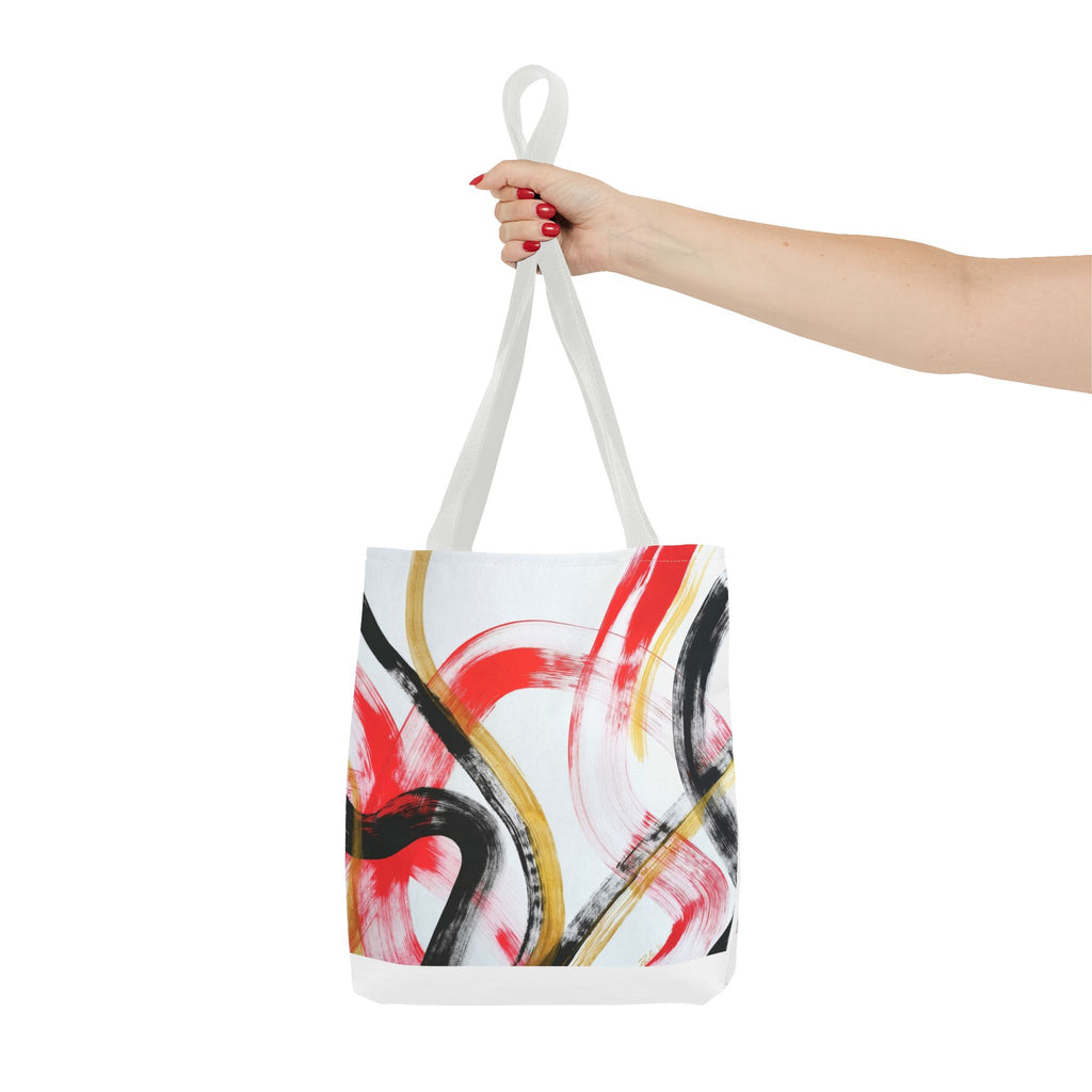 Abstract Brushstroke Tote Bag — Red, Black & Gold Artistic All-Over Print