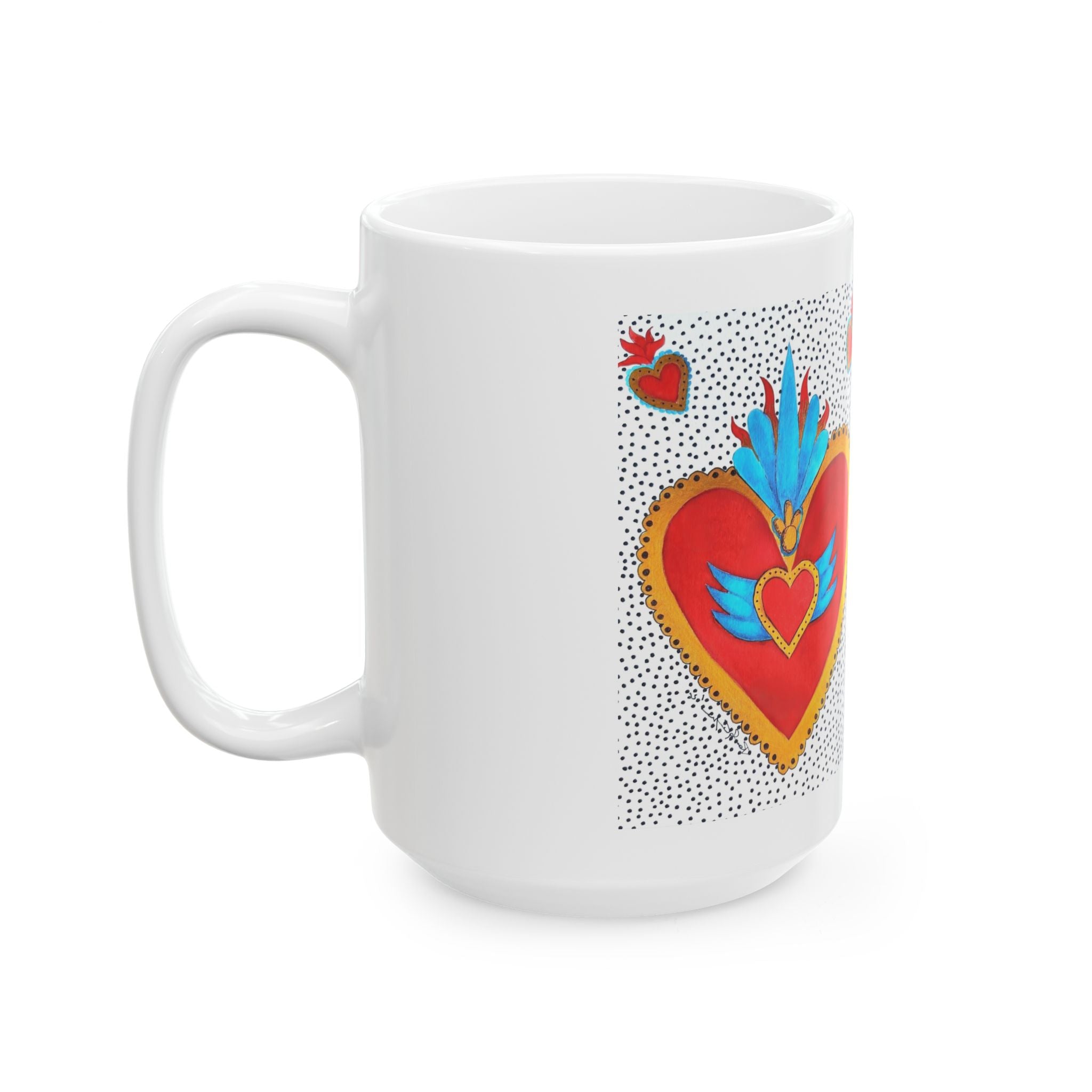 Tasse en céramique « Heart Folk Art » — Motif Cœur Sacré vif (325 ml et 443 ml)