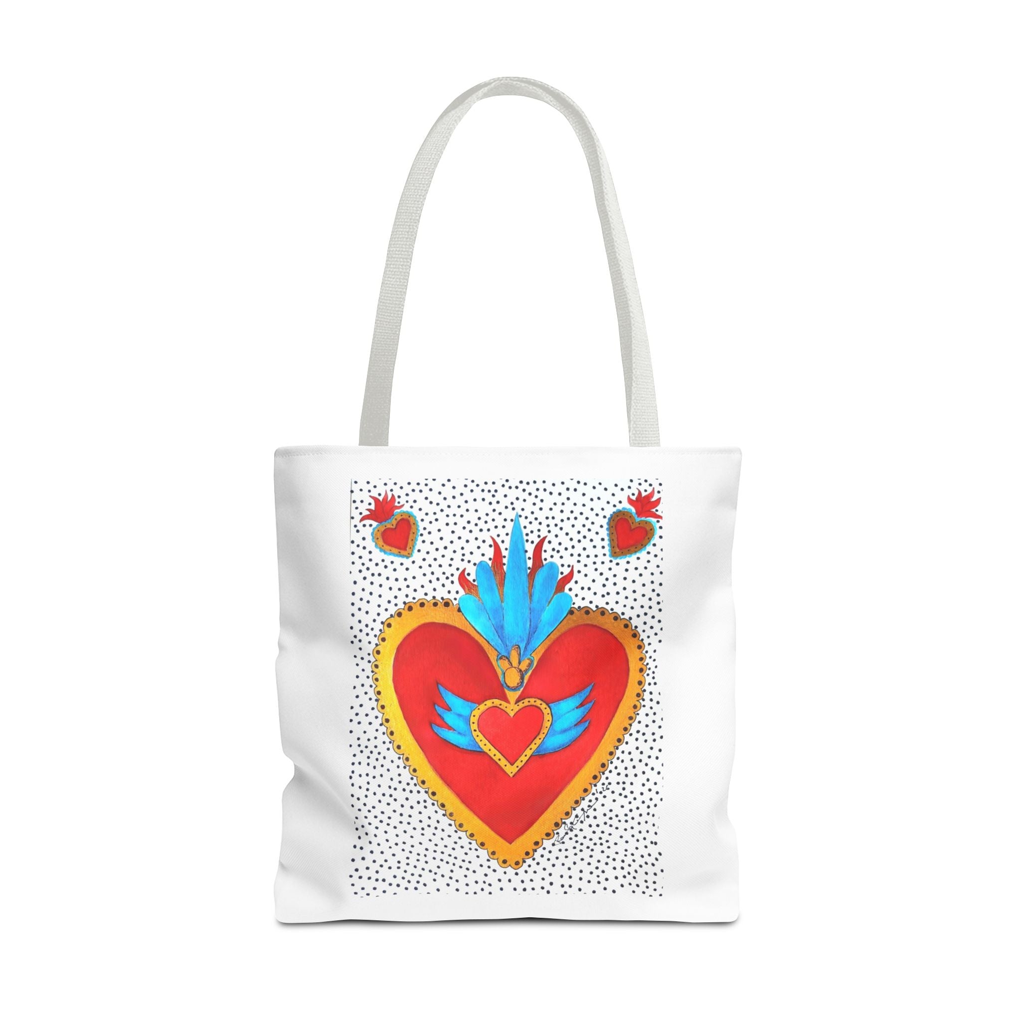 Sacred Heart Tote Bag — Colorful Folk Art Heart Design