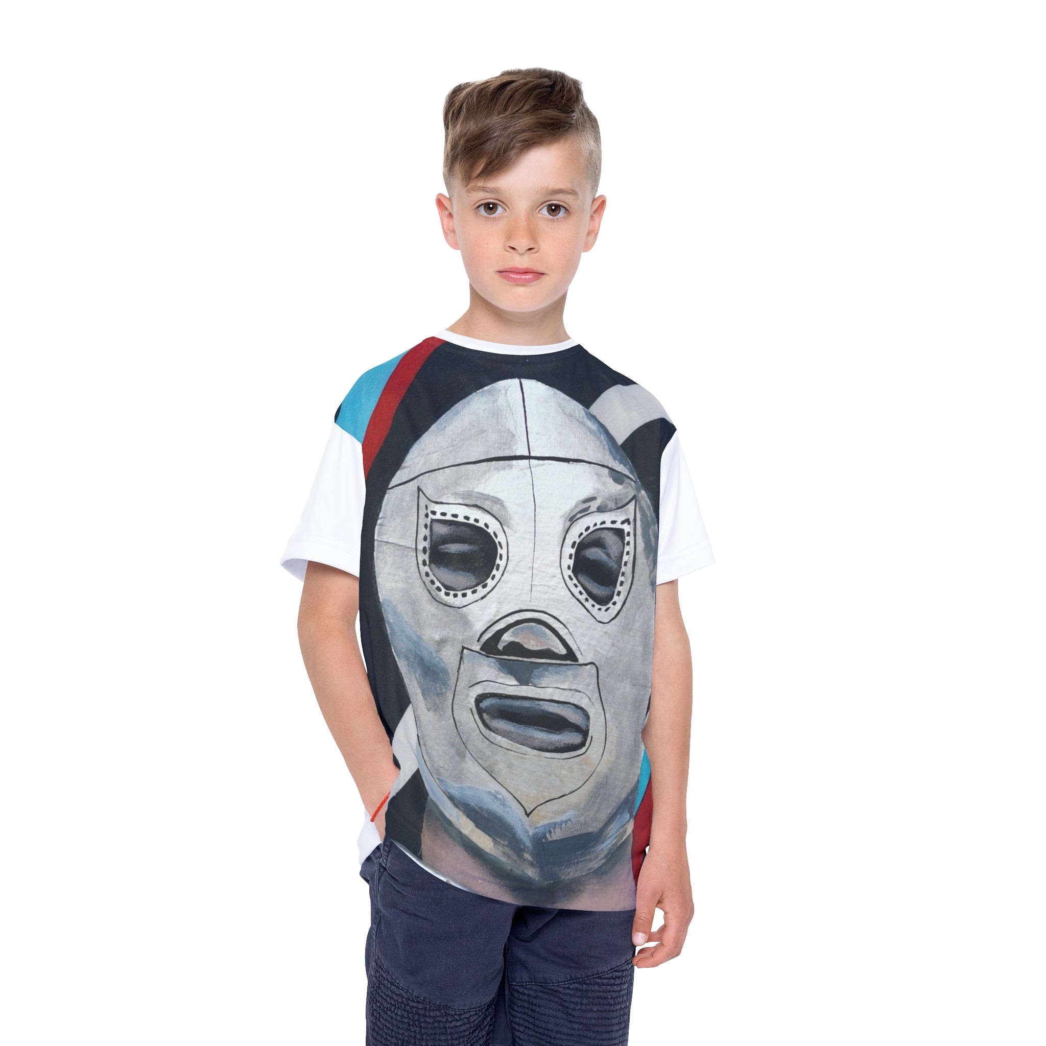Kids Luchador Mask Sports Jersey – Colorful Wrestling Face Graphic Tee