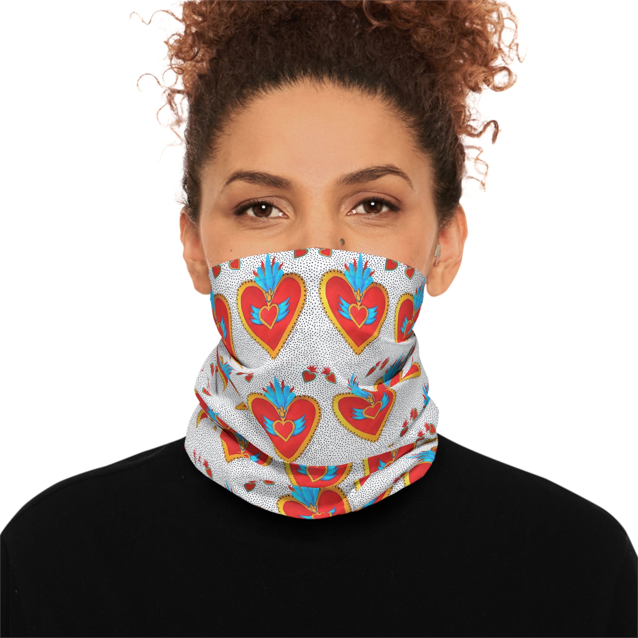 Heart Motif Neck Gaiter — Colorful Sacred Heart Pattern Face Scarf