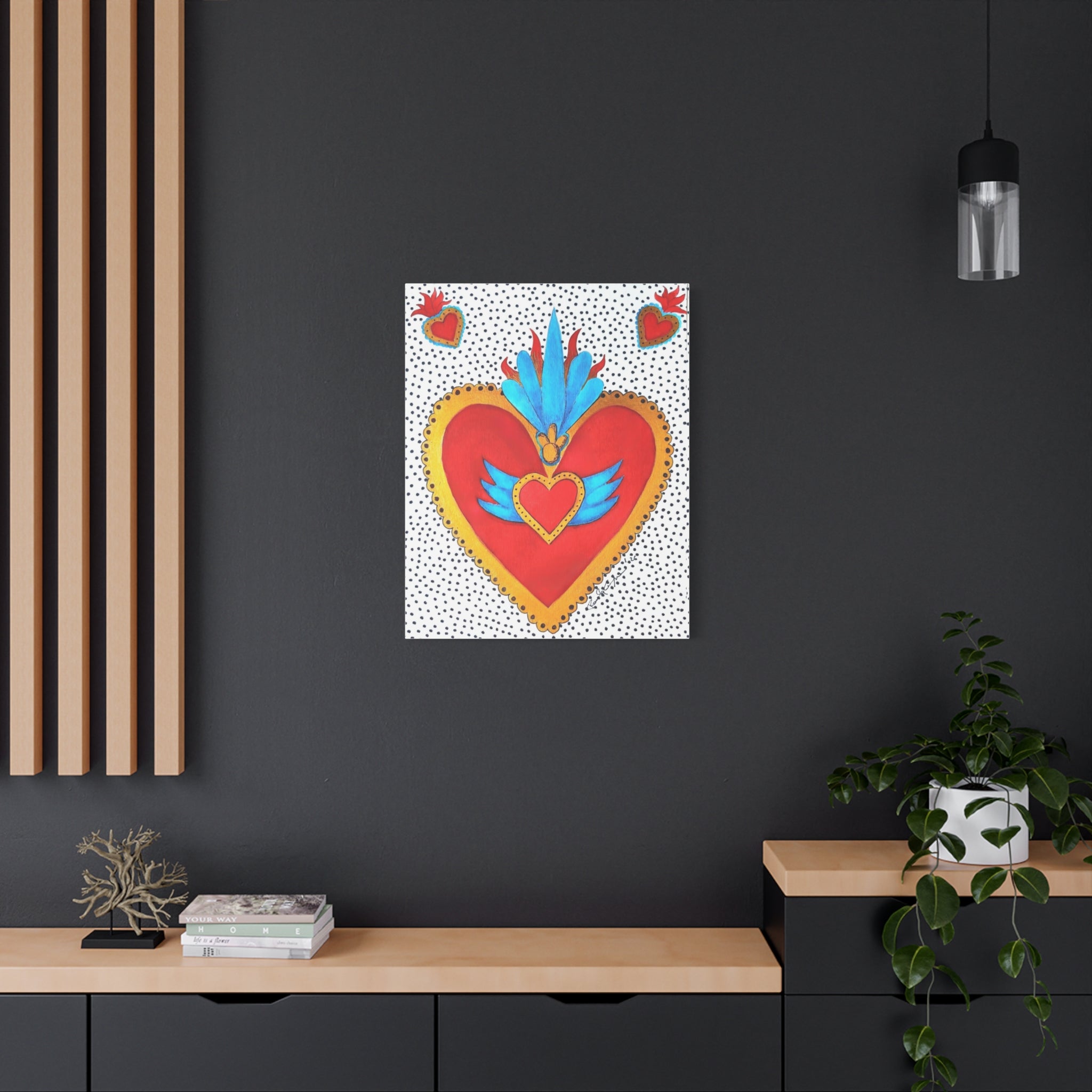 "Corazon de hojalata" Tableau imprimé Cœur Sacré d'art populaire — Décoration murale Cœur rouge et or éclatant