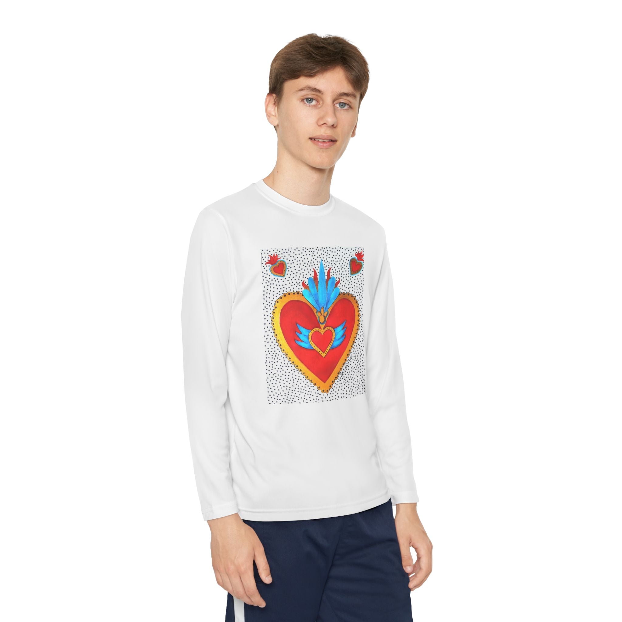 Youth Long Sleeve Tee — Vibrant Sacred Heart Graphic