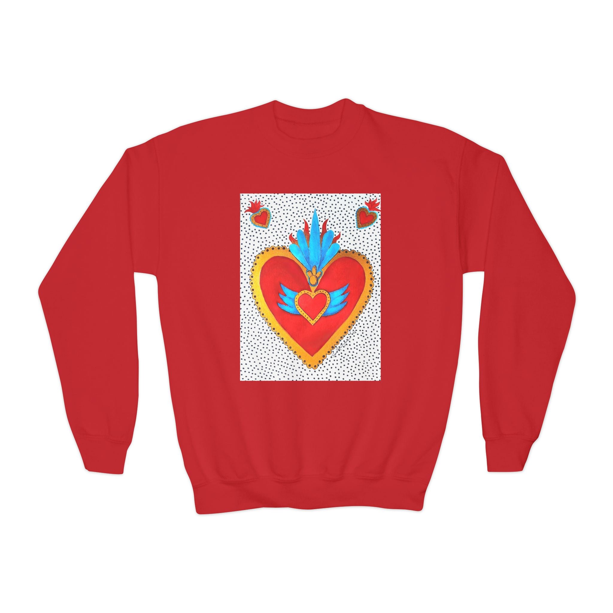 "Corazon de hojalata" Youth Crewneck Sweatshirt — Bright Sacred Heart Graphic Tee for Kids