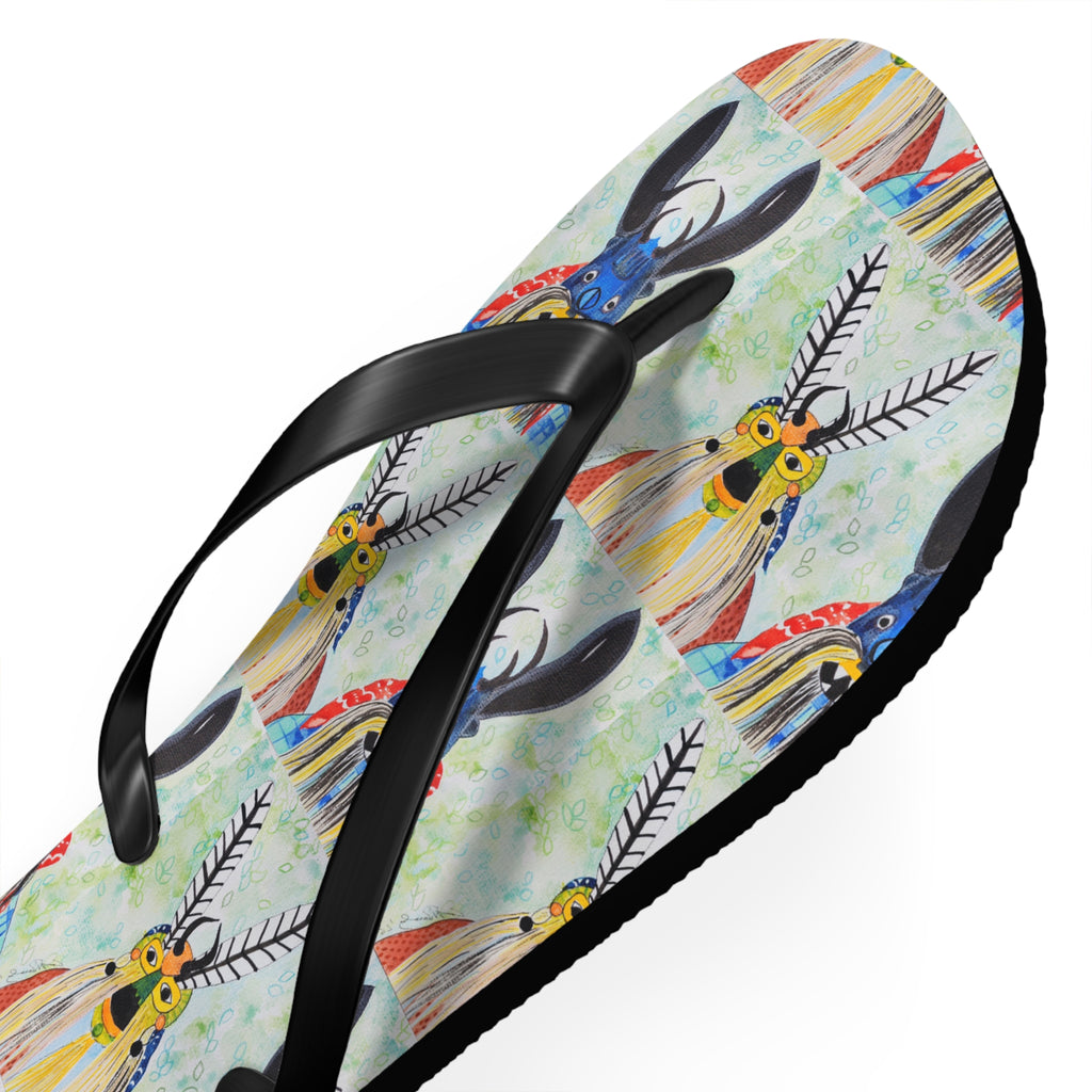 Colorful Watercolor Goat Flip Flops — Boho Farm Animal Summer Sandals
