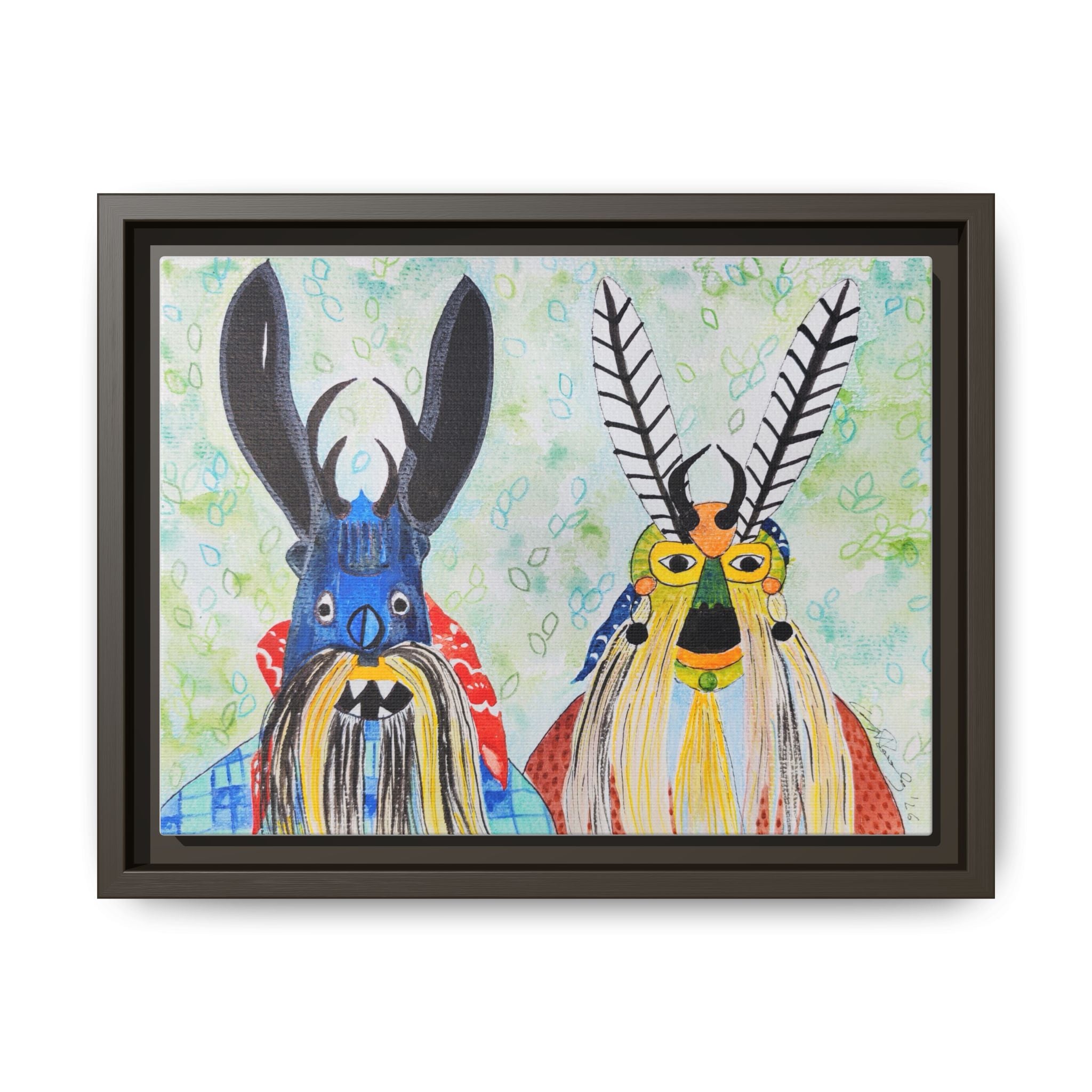 Colorful Folk Mask Matte Canvas Print (Framed)