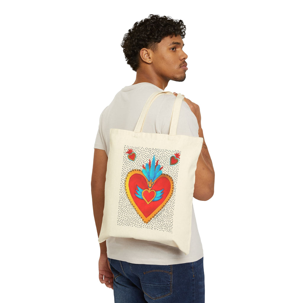 Sacred Heart Canvas Tote Bag – Vibrant Folk Art Love Design