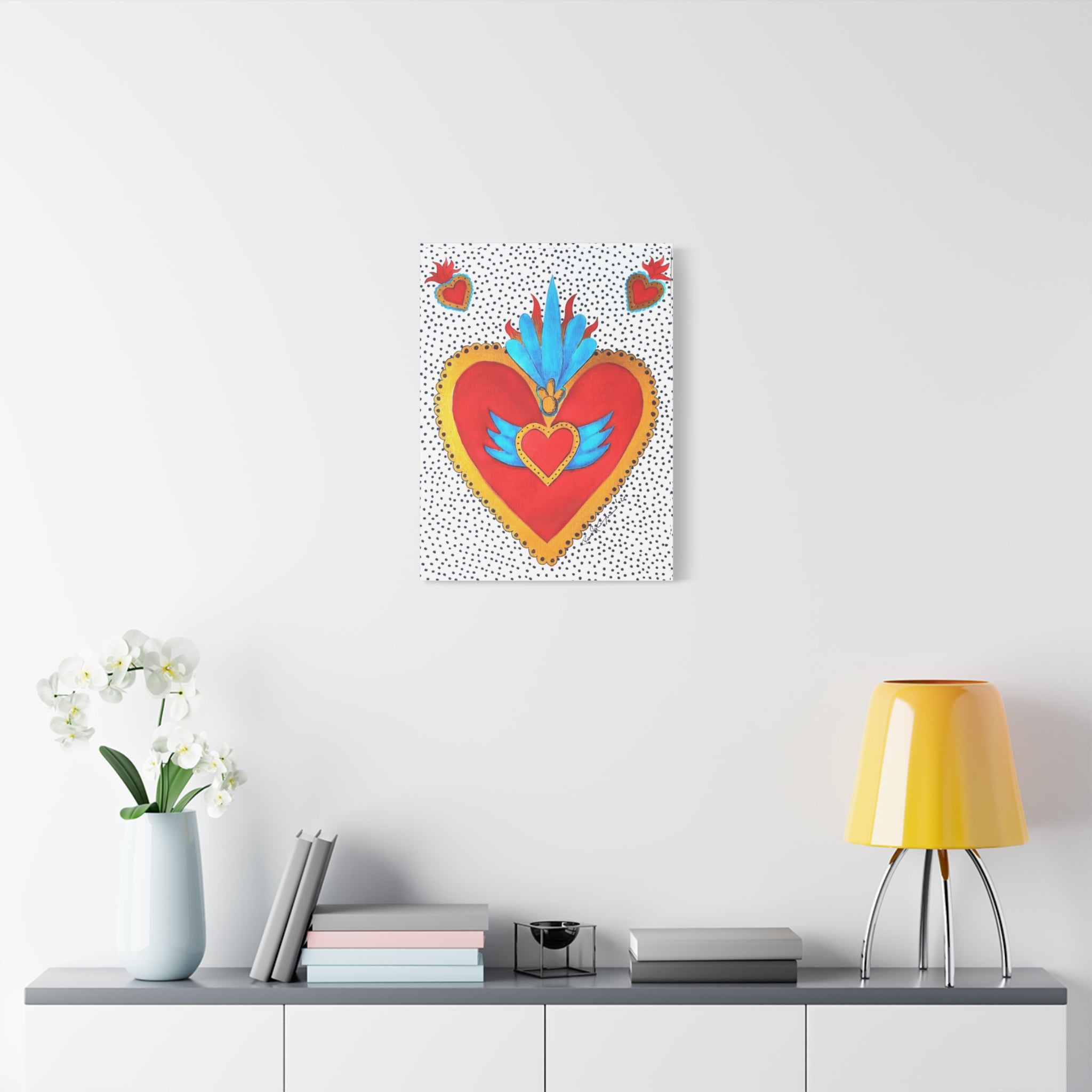 "Corazon de hojalata" Tableau imprimé Cœur Sacré d'art populaire — Décoration murale Cœur rouge et or éclatant